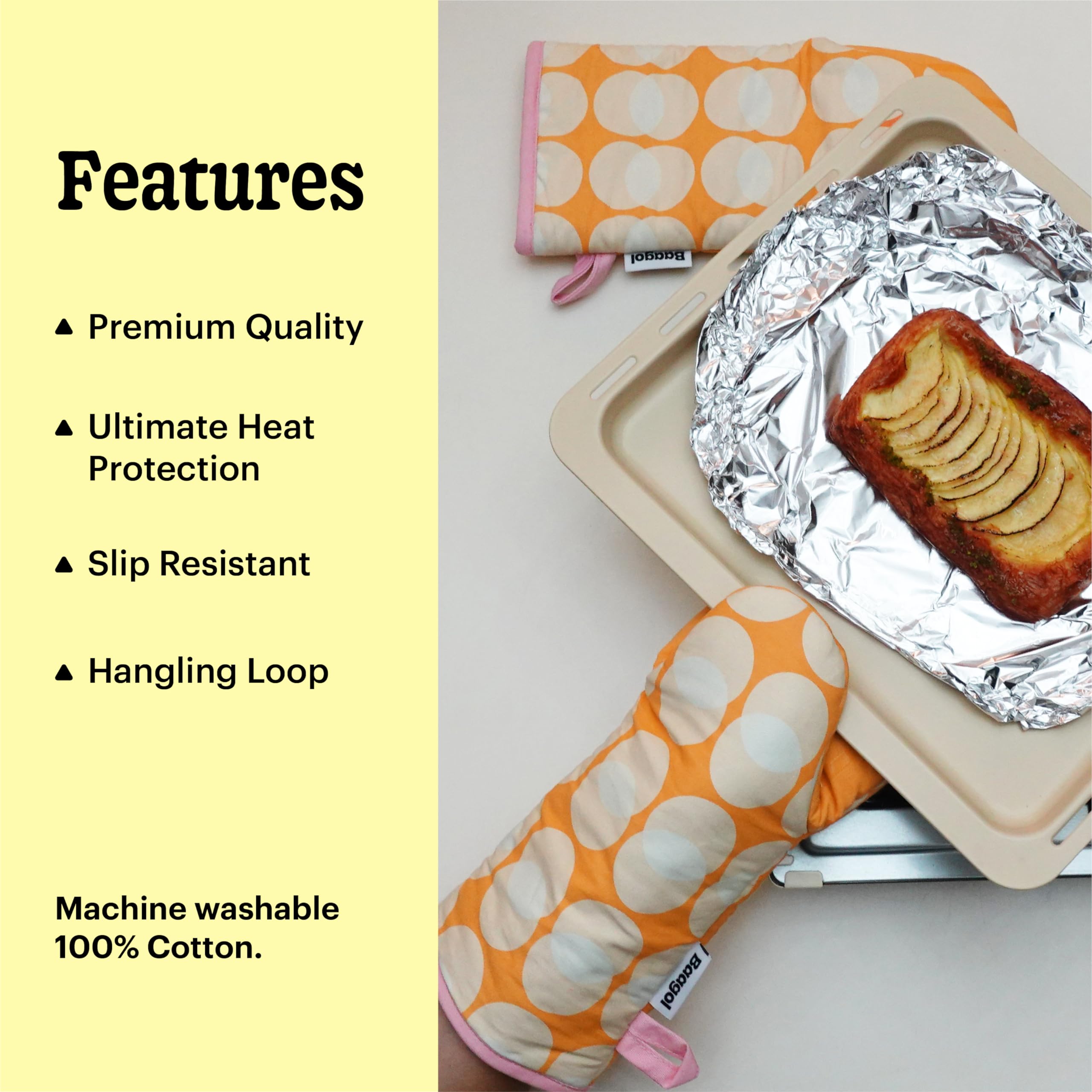 Modern and Cute Cotton Kitchen Mittens with Non-Slip Silicone Grips and Hanging Loops