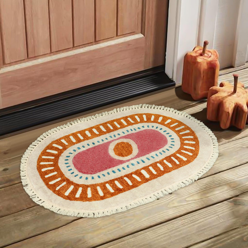 Orange Rainbow Boho Runner Rugs with Fringes, Sun Washable Hallway Runner Rug, Soft Non-Slip Area Rug