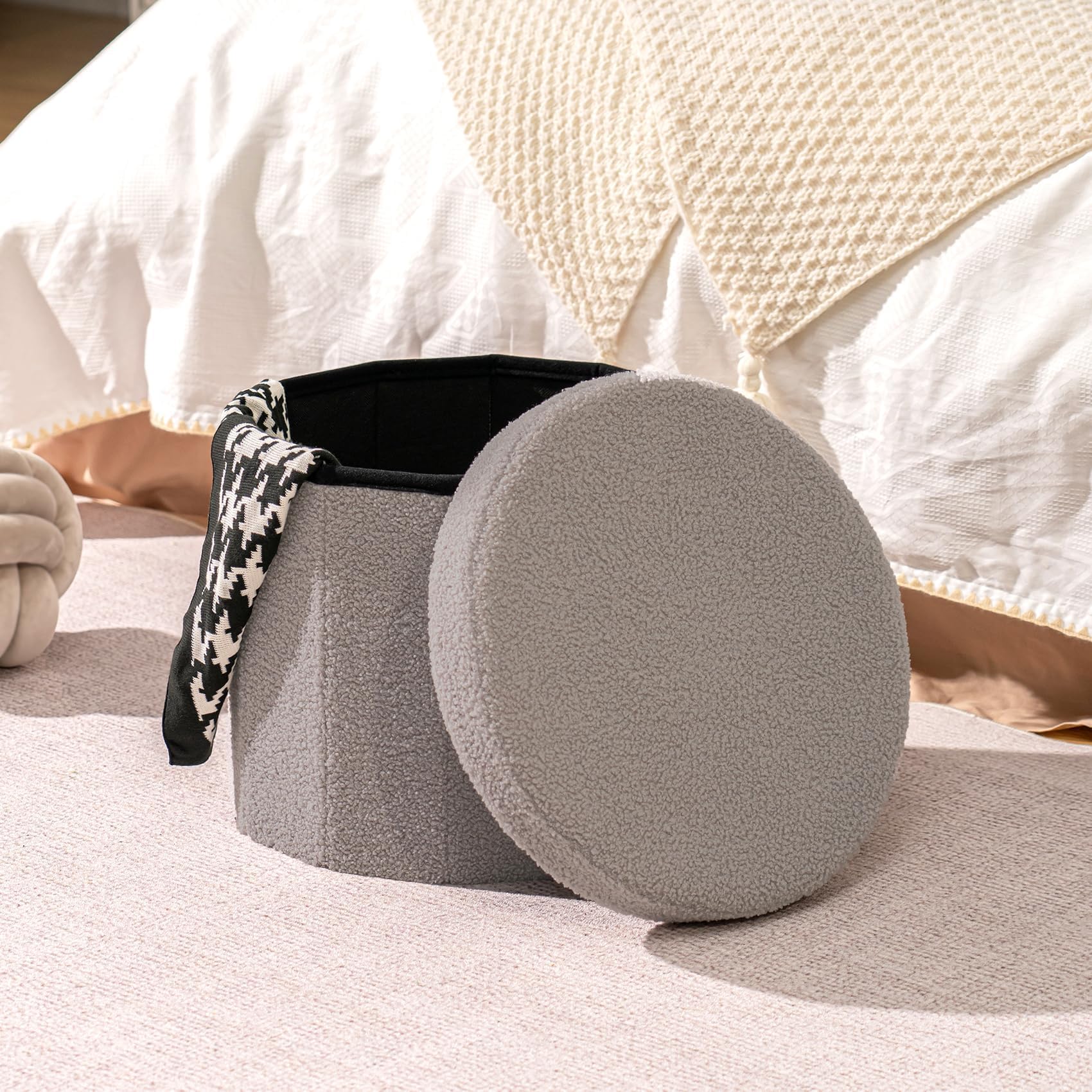 Flower-Shaped Storage Ottoman â€?Boucle Footstool & Seat for Living Room & Dorm