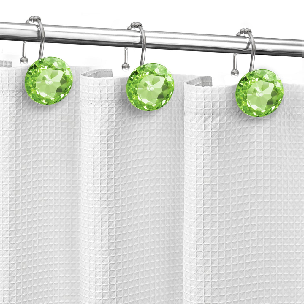 Luxury Design Round Diamond Crystal Gem Bling with Glide Balls Shower Curtain Hooks, Rust Proof Metal Rhinestones Glam Shower Curtain Rings-12 Pack