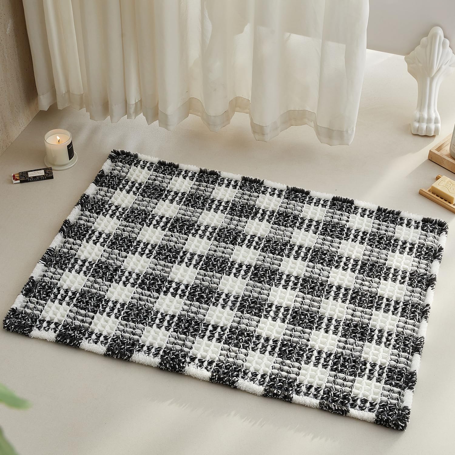 Waffle Bath Mat Non Slip Washable Quick Dry Cute Bath Mat