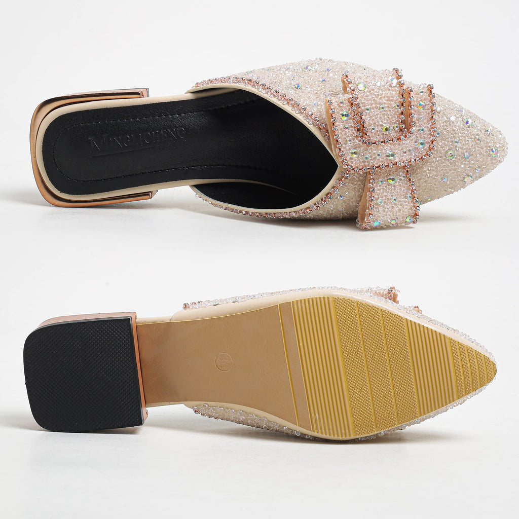 Mules for Women Flats Comfortable Soft Memory Foam Insole Pointed Rivet Mule Shoes