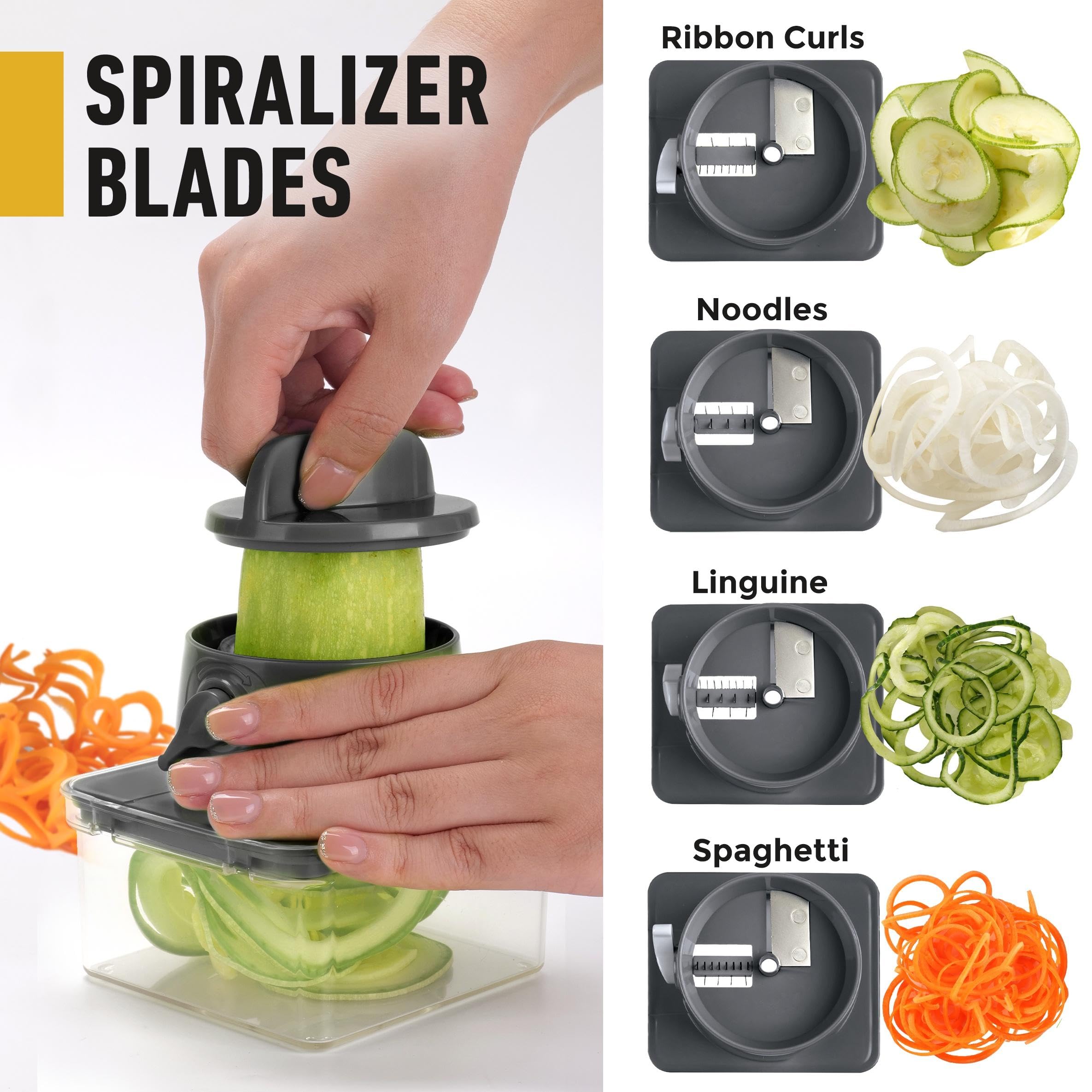 Mueller Pro-Series All-in-One, Mandoline Slicer for Kitchen, Food Chopper, Cucumber Slicer and Spiralizer, Cutter, Dicer, Grater, Kitchen Essentials