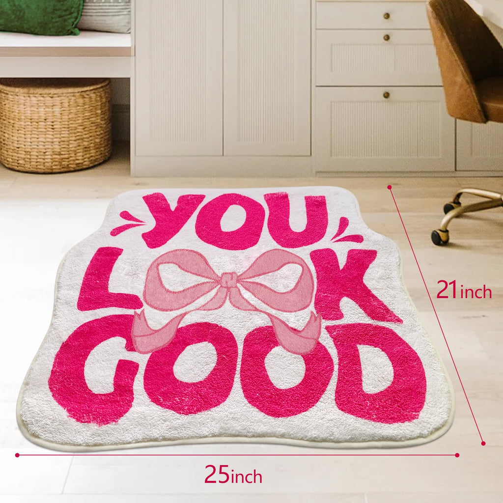 You Look Good Bath Mat Cute Bow Funny Bathroom Rug, Soft Absorbent Water Non Slip, Superior Washable Microfiber Cool Shower Preppy Decor Rug (21"x25")