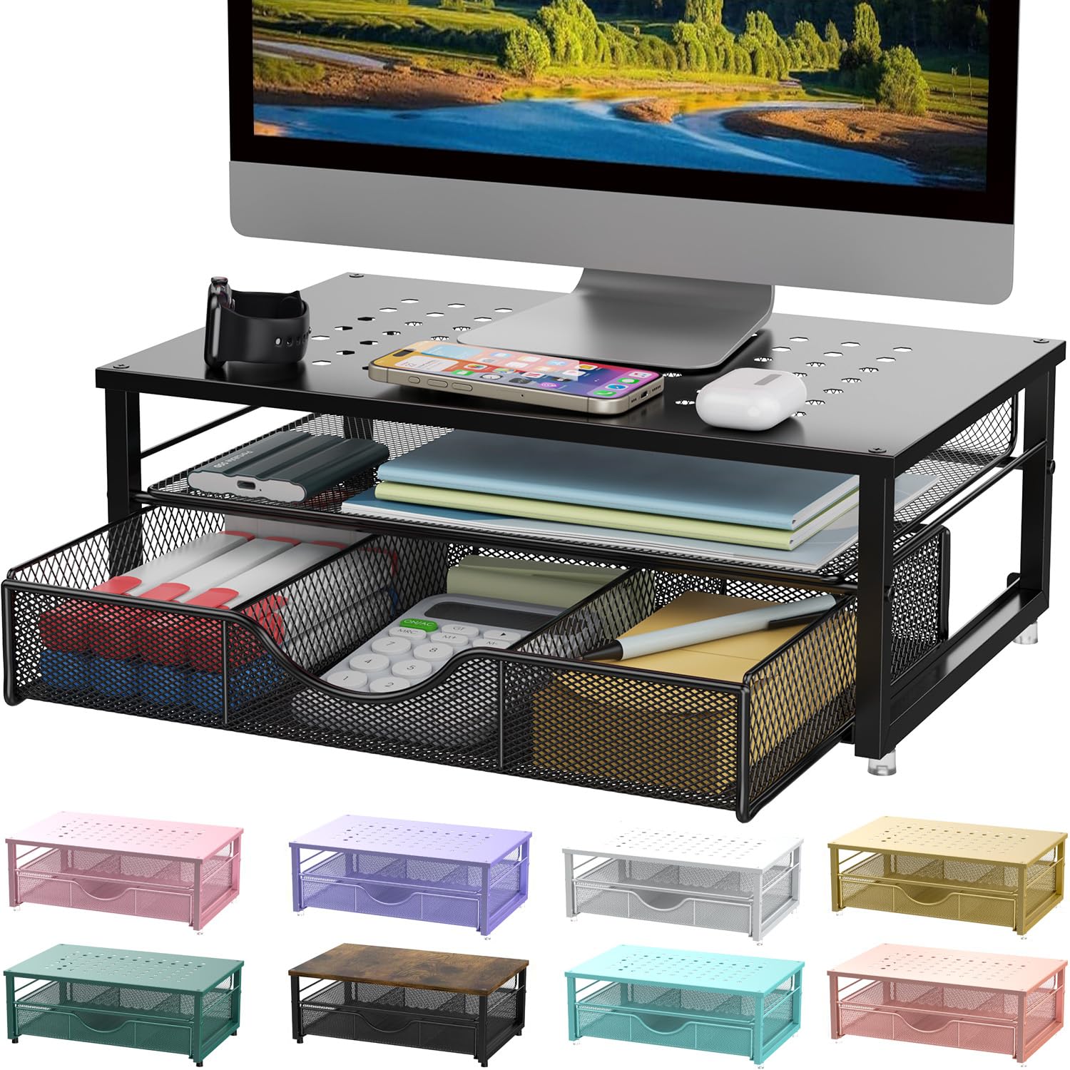 Computer Monitor Stand Riser, Desk Organizers and Accessories with Drawer