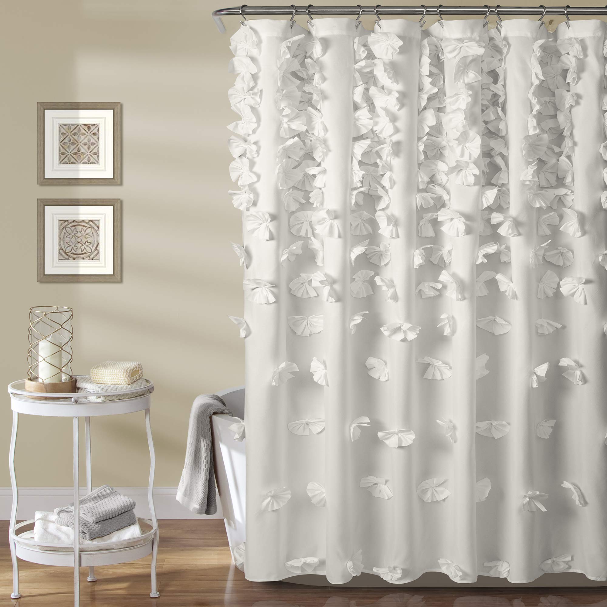 Lush Decor Shower Curtain, 72" W x 72" L - Luxury Shower Curtain With Bows Vintage Glam Bathroom Decor