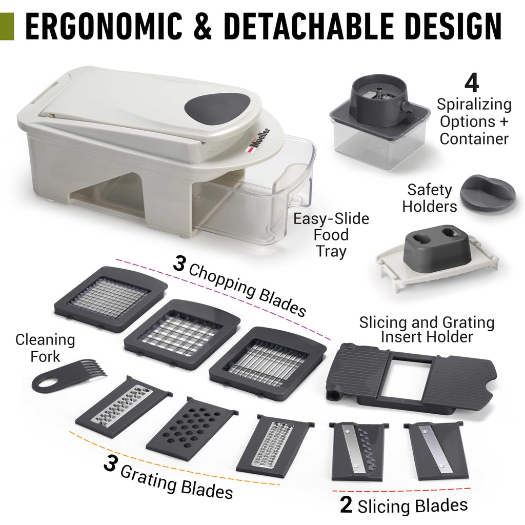 Mueller Pro-Series All-in-One, Mandoline Slicer for Kitchen, Food Chopper, Cucumber Slicer and Spiralizer, Cutter, Dicer, Grater, Kitchen Essentials