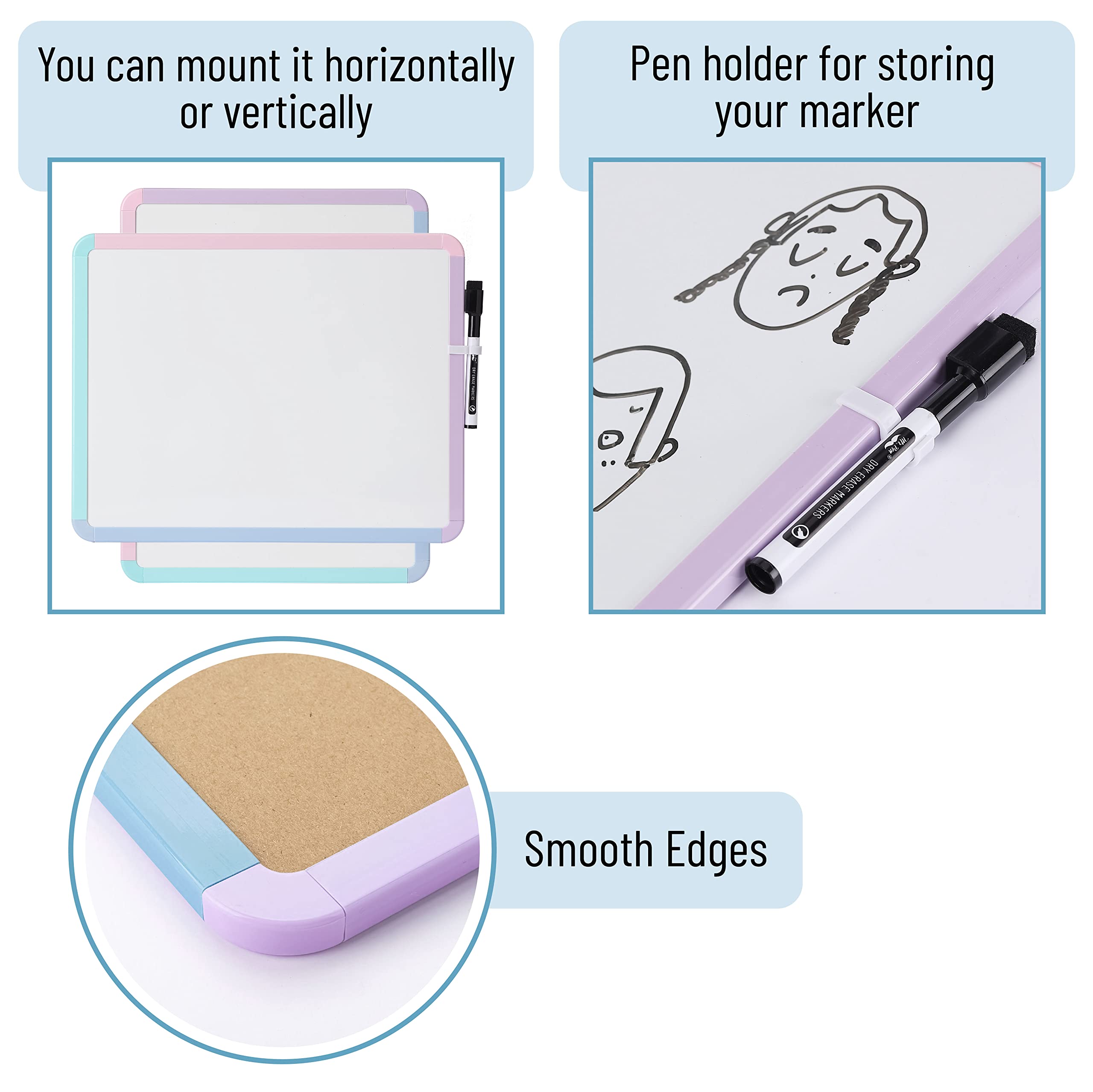 Dry Erase Board, 14â€?x 11â€?with a Black Dry Erase Marker Color Frame, Small White Board Dry Erase Whiteboard