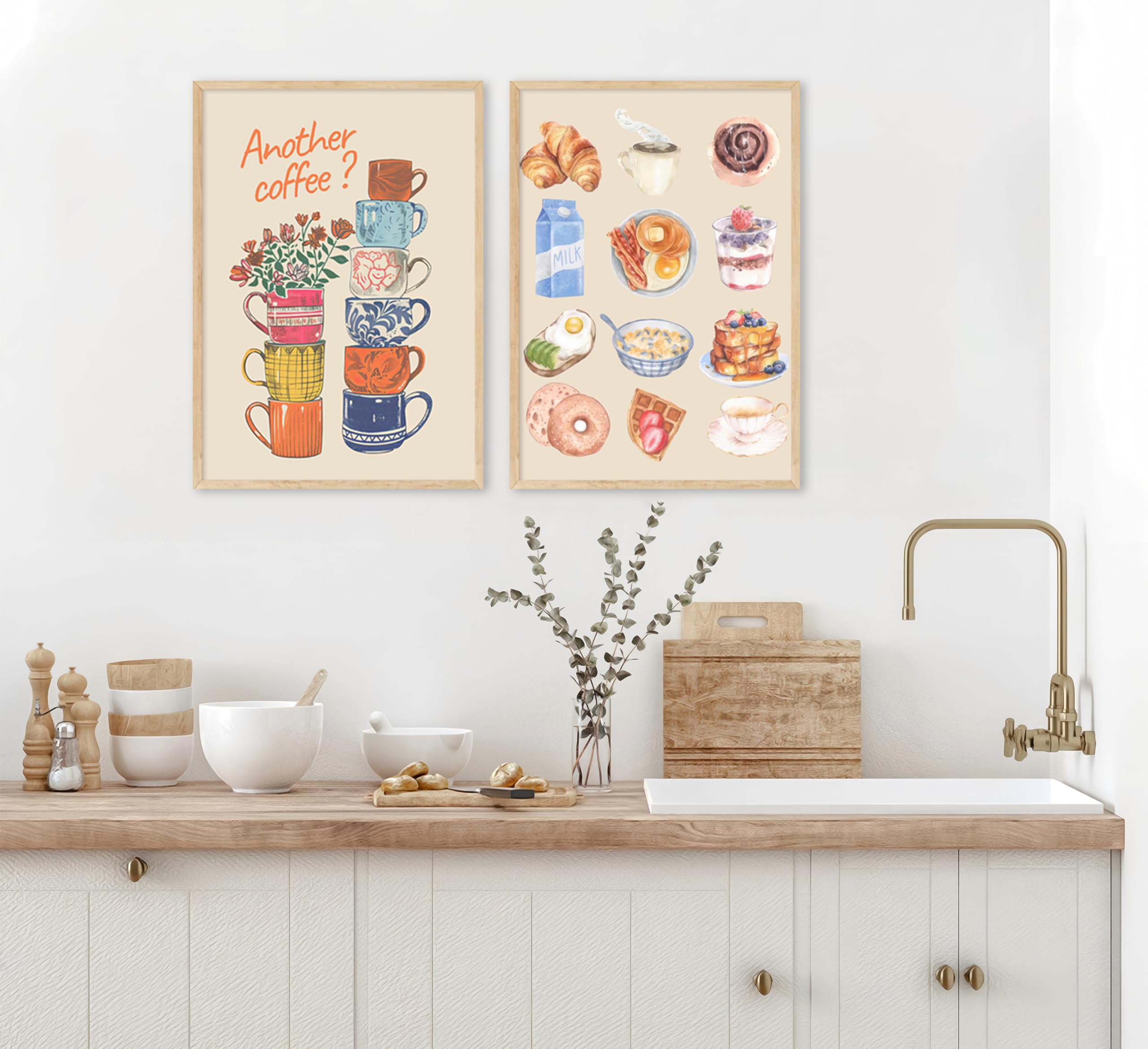 Modern Coffee Kitchen Canvas Wall Art Colorful Breakfast Painting Picture Wall Decor