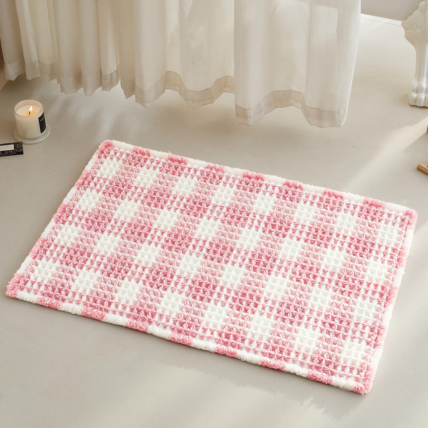 Waffle Bath Mat Non Slip Washable Quick Dry Cute Bath Mat