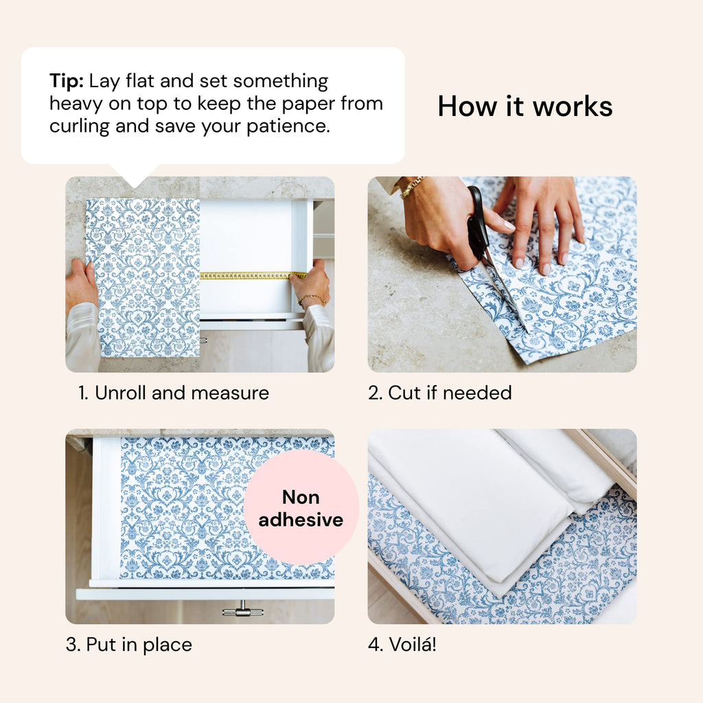 Scented Drawer Liners - Non-Adhesive Paper Sheets for Closet Shelves, Cabinet, Home Essentials & Dresser - 14 x 19.5 Inch Royal Damask Print Drawer Liner - Coquette Room Decor