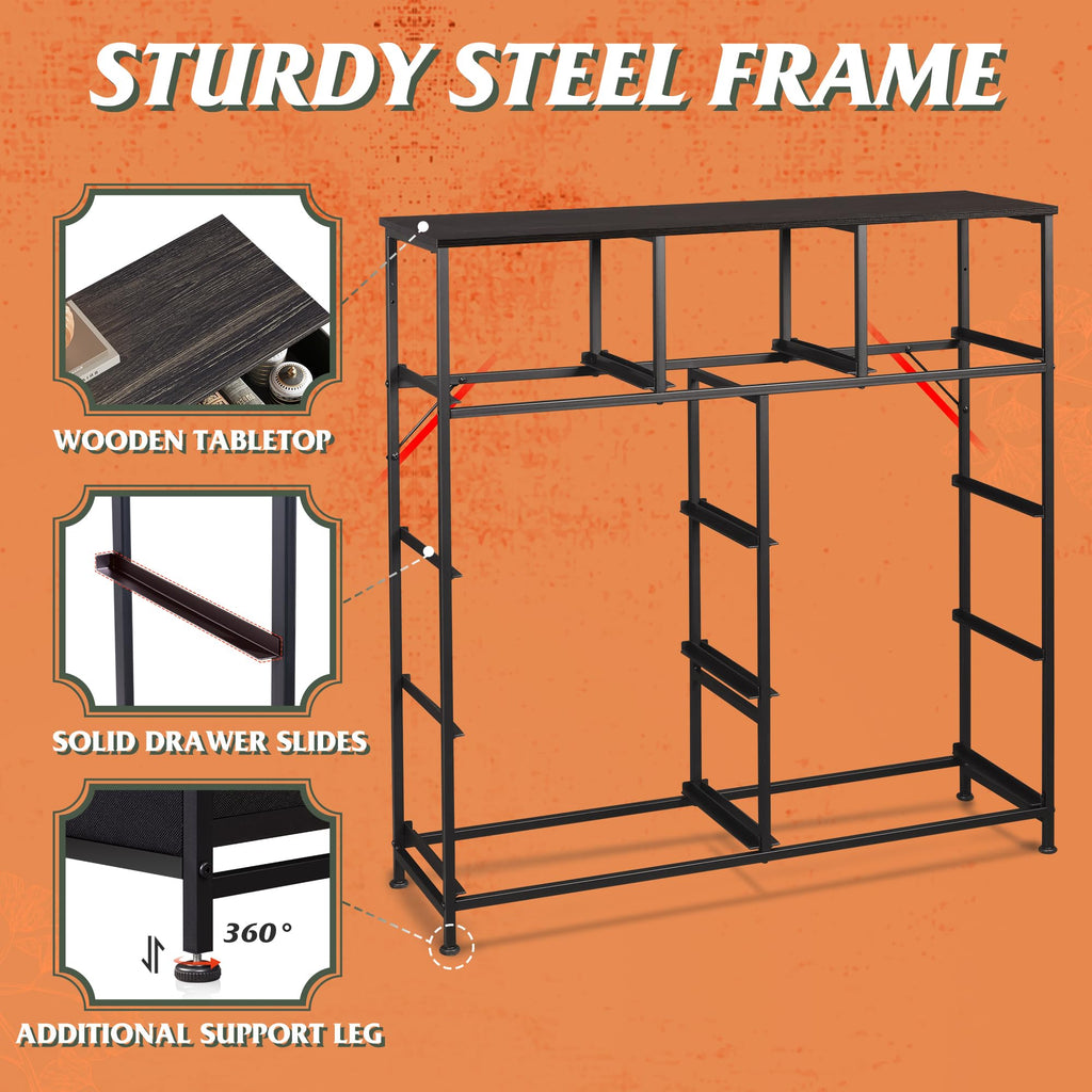 Drawer Fabric 9 Dresser â€?Tall Storage Tower with Bins, Steel Frame, and Wood Top