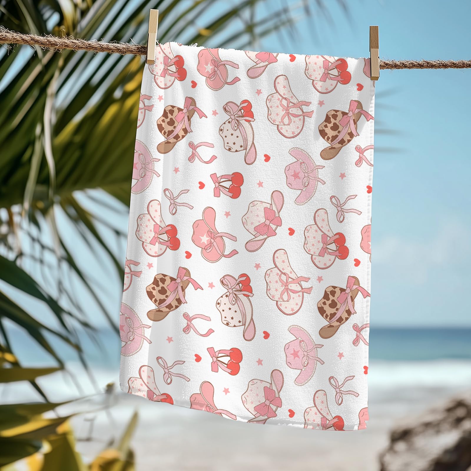 Coquette Girly Pink Bow Beach Towel - Microfiber Absorb Water Travel Towels 60x30 Inches for Bathroom Kitchen