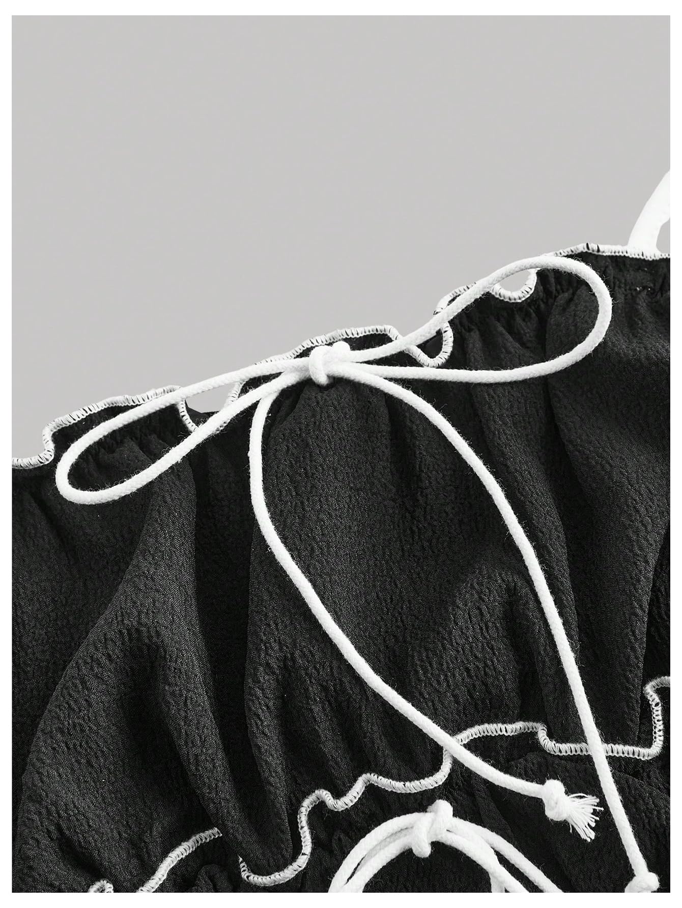 Women's Bow Tie Cami Tops Ruffle Spaghetti Strap Contrast Trim Asymmetrical Camisole Tank