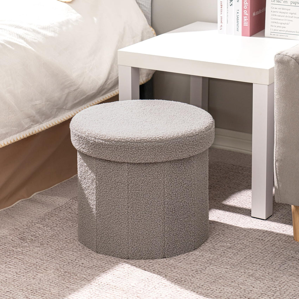 Flower-Shaped Storage Ottoman â€?Boucle Footstool & Seat for Living Room & Dorm