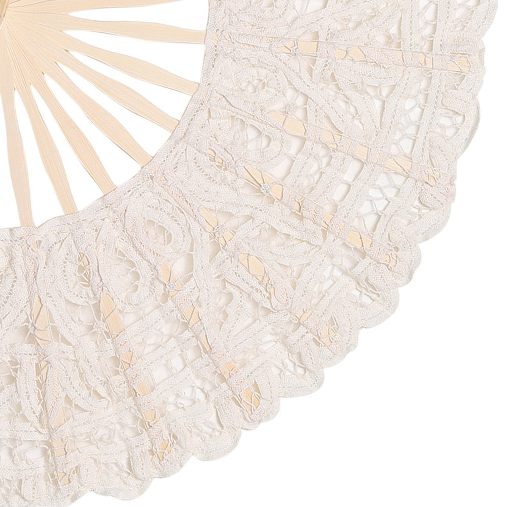 Cotton Lace Folding Handheld Fan Embroidered Hand Fan with Bamboo Staves