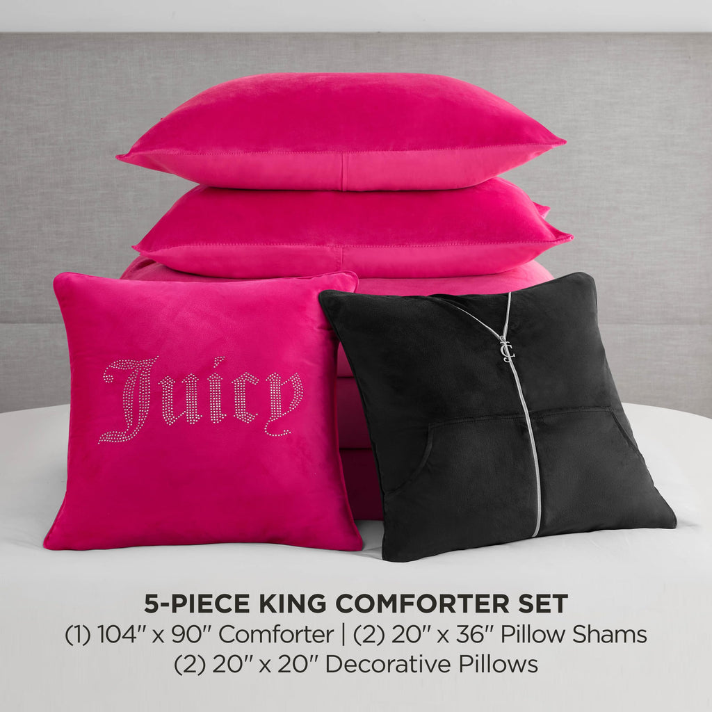 Juicy Couture Solid Velour 3-Piece King Comforter Set â€?Luxurious Bedding Ensemble