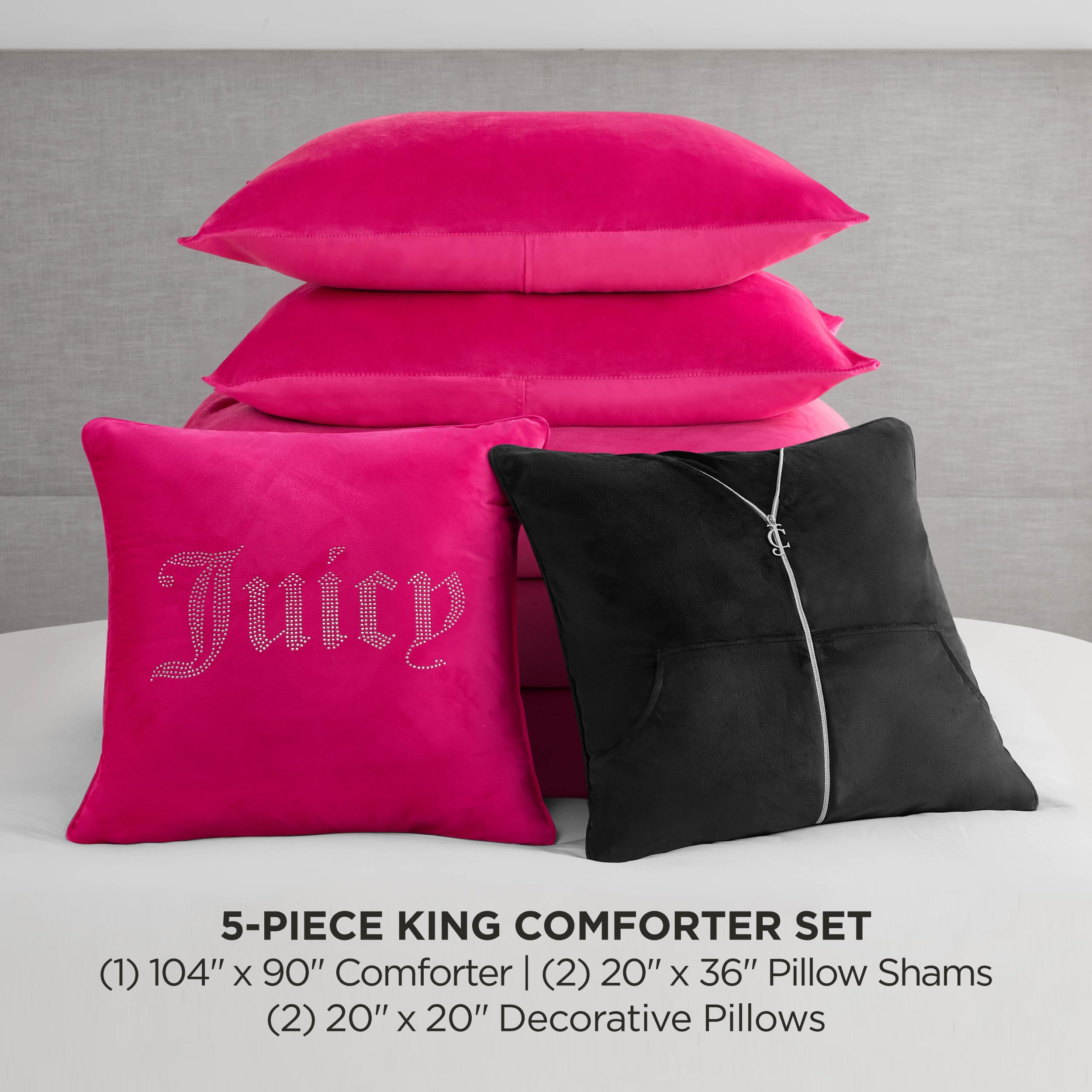 Juicy Couture Solid Velour 3-Piece King Comforter Set â€?Luxurious Bedding Ensemble