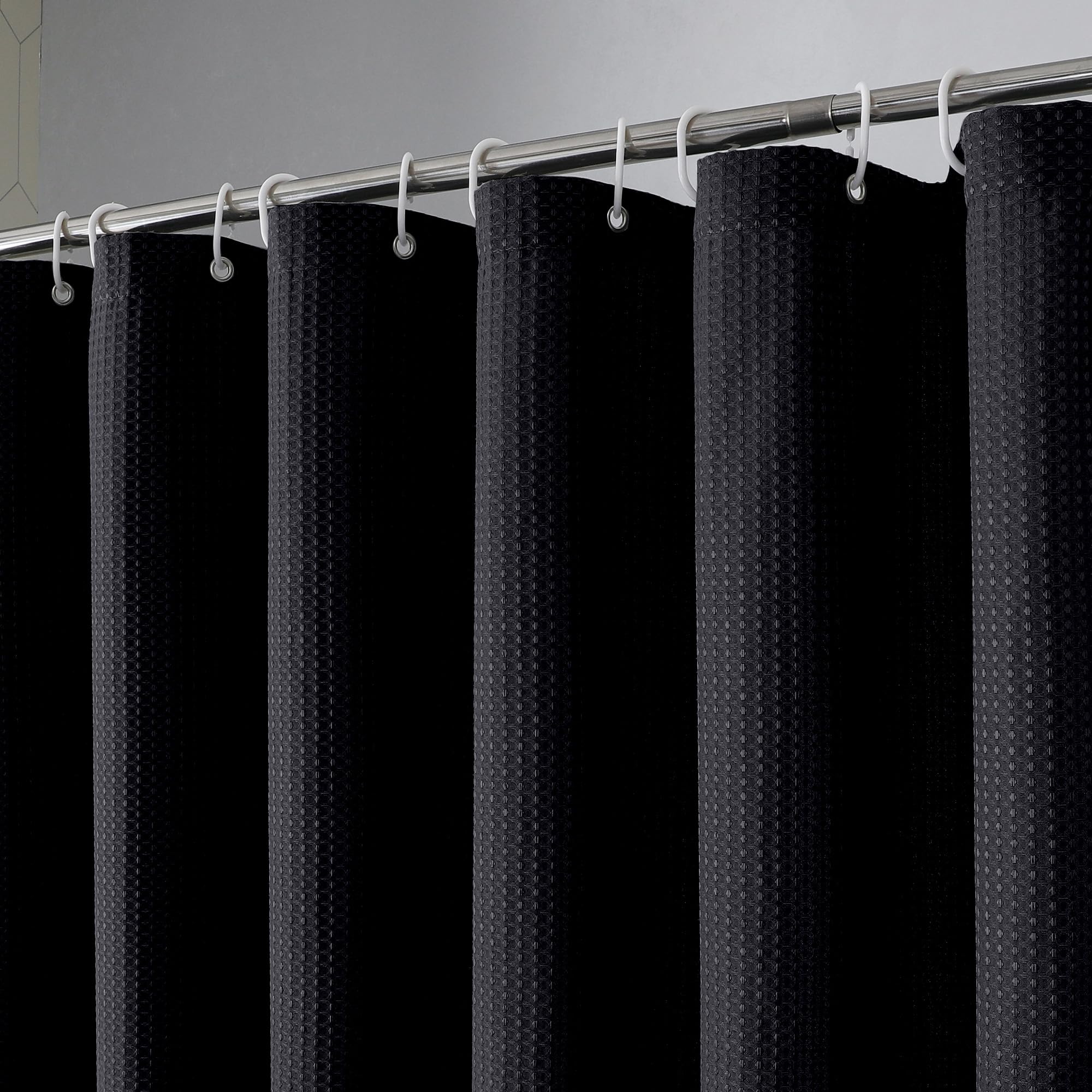 Waffle Textured Heavy Duty Fabric Shower Curtain for Bathroom, Luxury Hotel Weighted 230GSM Bath Curtain with 12 Plastic Hooks, Machine Washable, 72x72