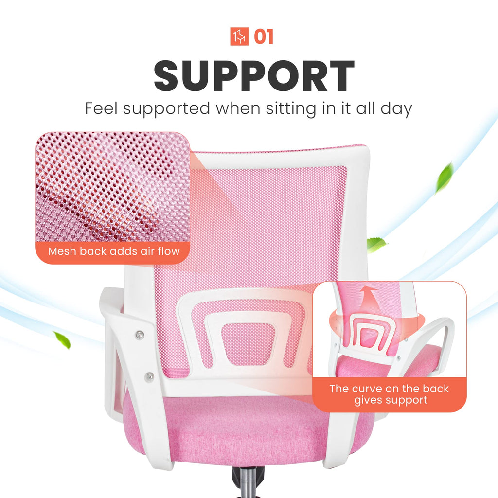 Office Desk Computer Chair Ergonomic Mesh Gaming Mid Back Seat with Comfy Lumbar Support Adjustable Height Swivel