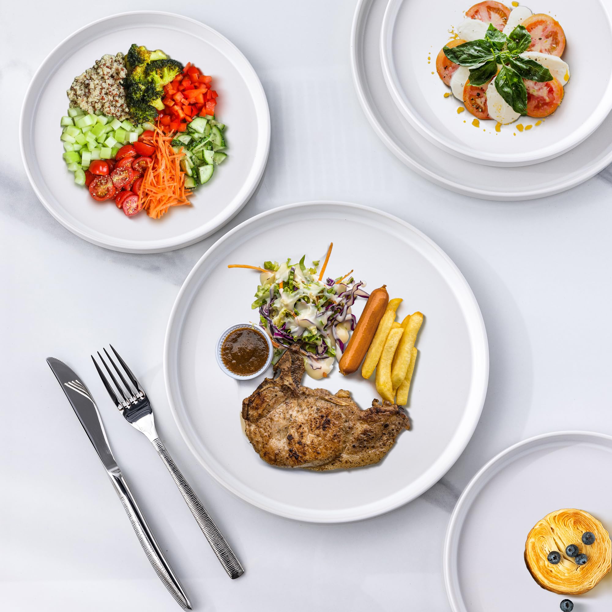 Ceramic Dinnerware Sets for 4, Modern Flat Stoneware Plates and Bowls Sets,Chip and Crack Resistant | Dishwasher & Microwave Safe Dishes Set, Scratch Resistant- Service for 4 (12pc)