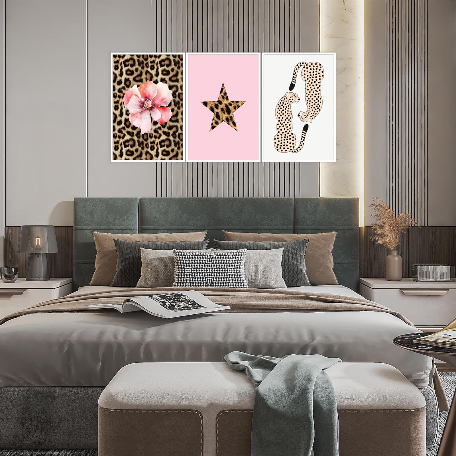 Pink Set of 3 Leopard Wall Art Prints Trendy Girly Cheetah Print Poster for Home Decor 16X24 in Unframed