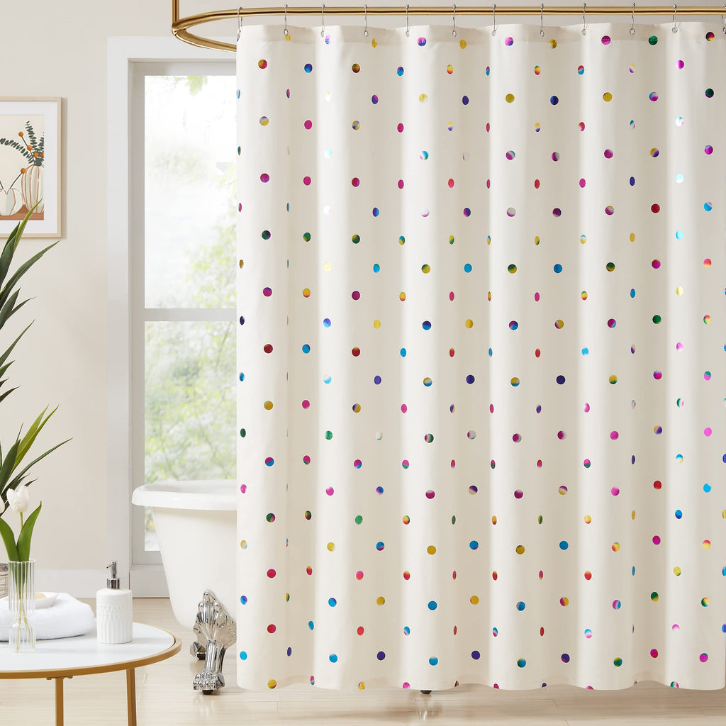 Fabric Shower Curtains with 12 Hooks for Bathroom Metallic Polka Dot Curtains Waterproof Shower Curtains with Grommet for Washable Shower Curtain Sets