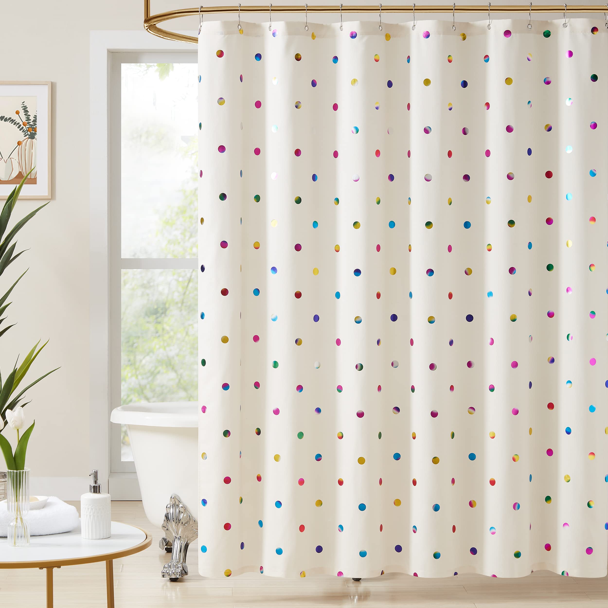 Fabric Shower Curtains with 12 Hooks for Bathroom Metallic Polka Dot Curtains Waterproof Shower Curtains with Grommet for Washable Shower Curtain Sets