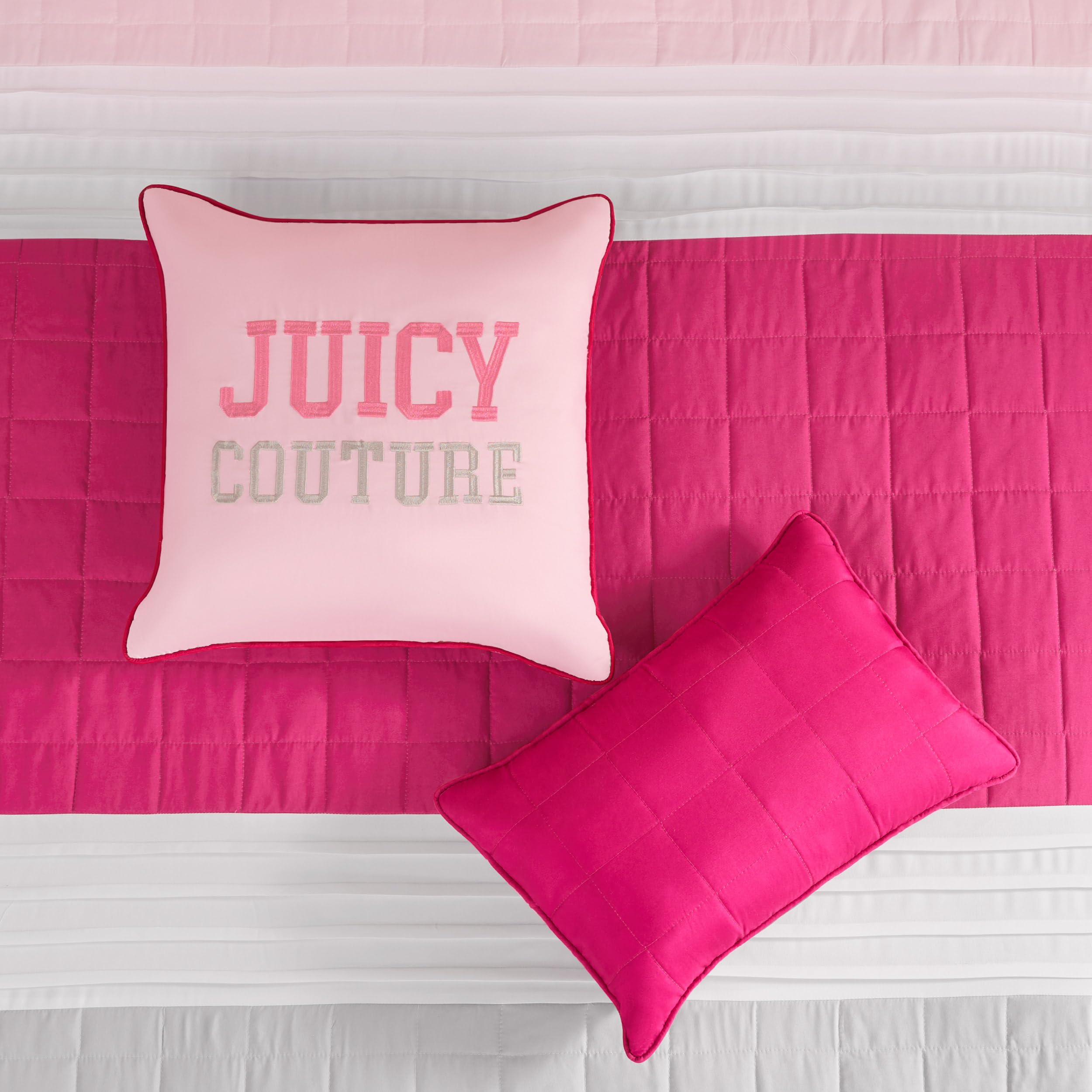 Juicy Couture Color Blocked King Striped 5-Piece Comforter Set - Pink/White/Grey Designer Bedding Set