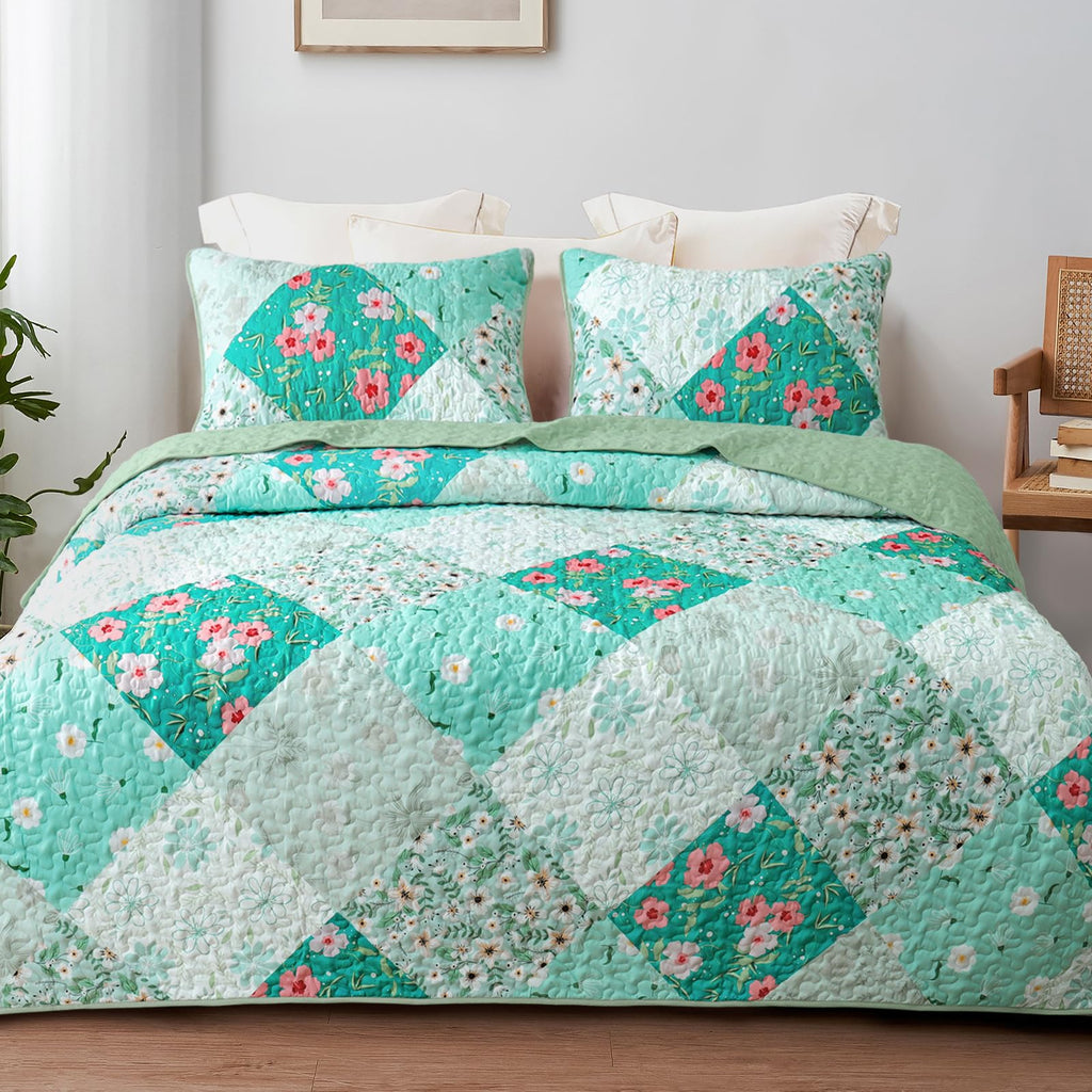 Reversible Patchwork Quilts Full Size, Lightweight Boho Printed Bedspreads Coverlets Quilt Bedding Set with 2 Pillow Shams