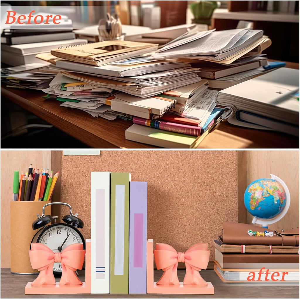 Pink Bow Bookends Coquette Home Decor Cute Sculpture Book Ends Resin - Bookends Shelves 2 Pcs