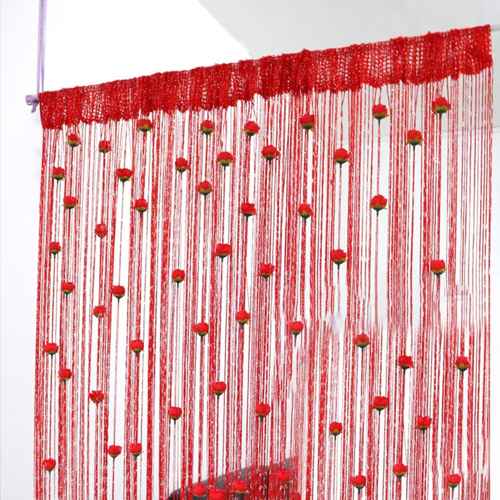 New Beaded String Curtain with Roses - 100 x 200cm Fly Screens for Doors, Tassel Fringe