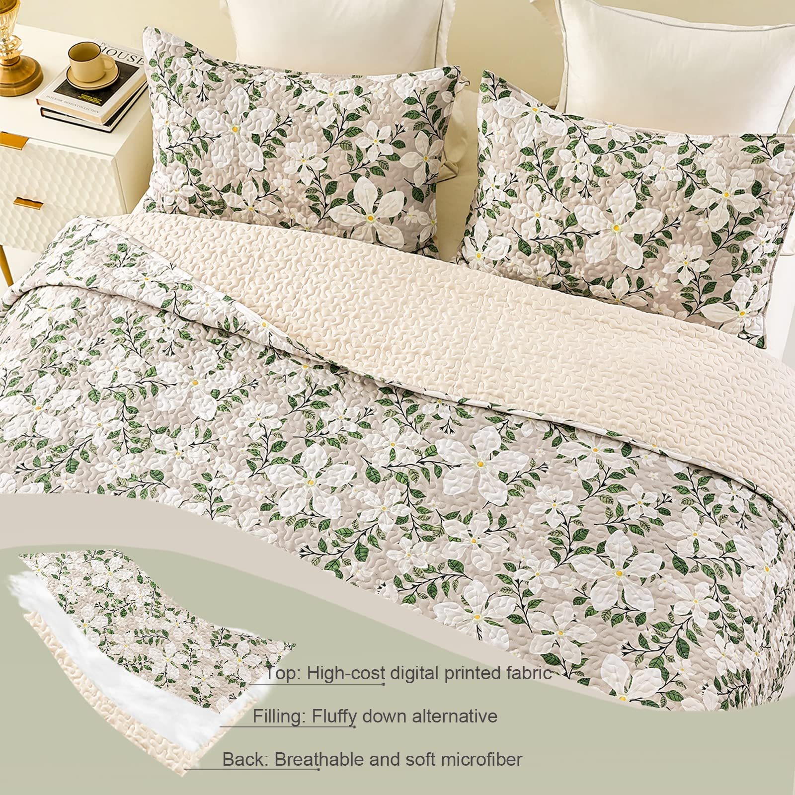 Reversible Patchwork Quilts Full Size, Lightweight Boho Printed Bedspreads Coverlets Quilt Bedding Set with 2 Pillow Shams