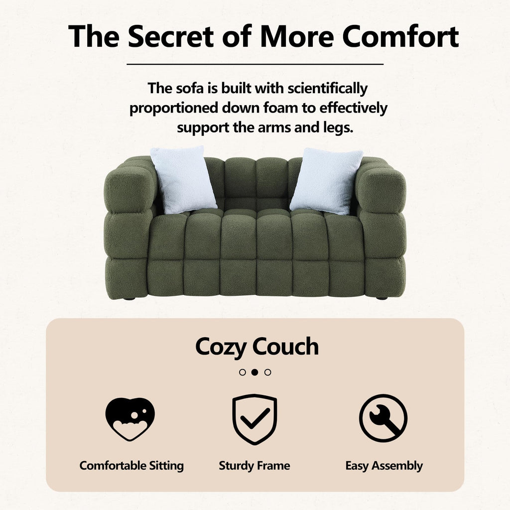 Modern Sofa Couch with Metal Legs Upholstered Tufted 3 Seater Couch with 2 Pillows Decor