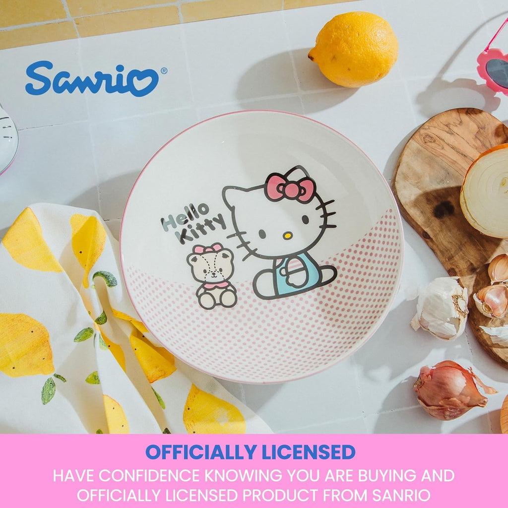 Sanrio Hello Kitty Pink Dots 9-Inch Ceramic Coupe Large Dinner Bowl For Serving Pasta, Salad, Cereal