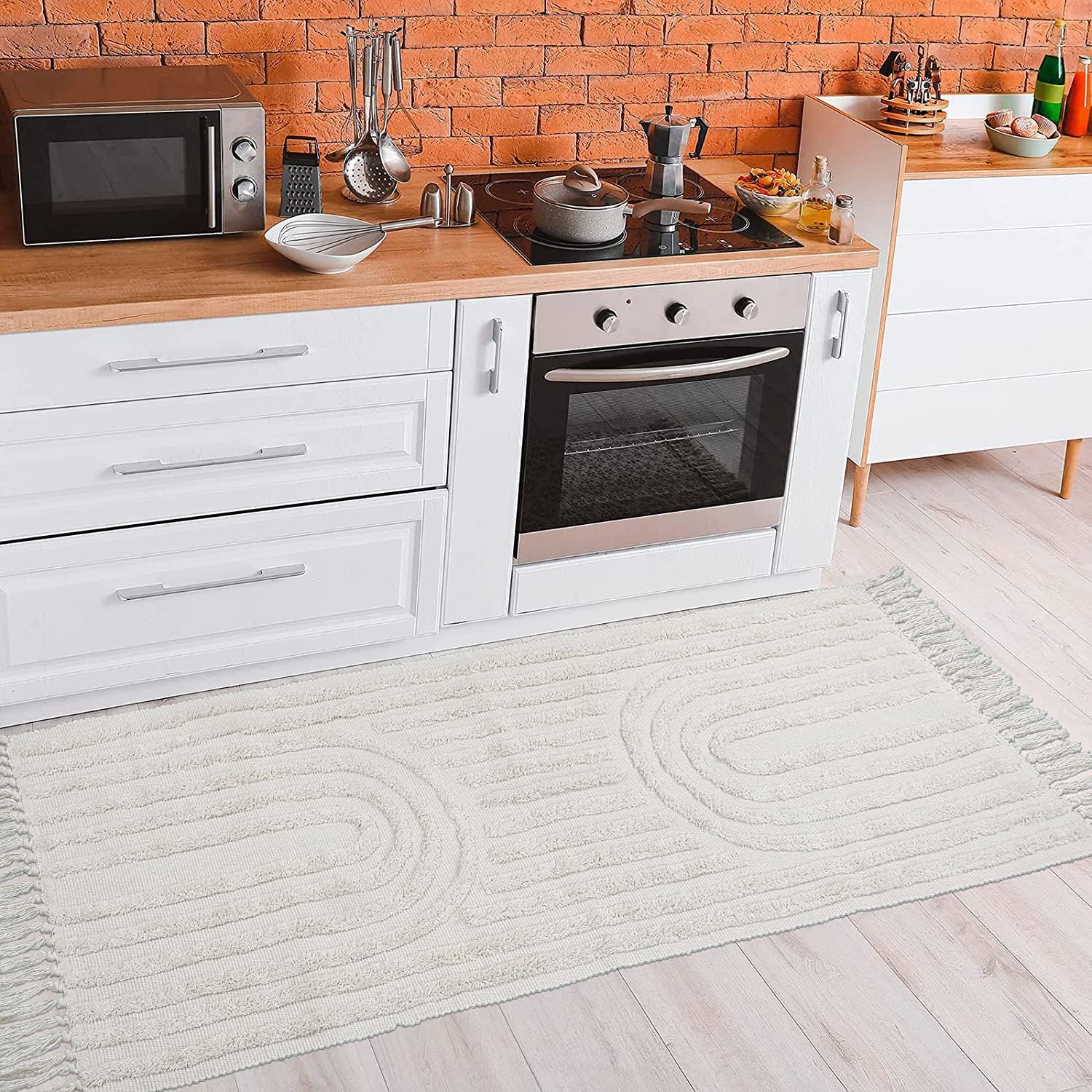 Washable Kitchen Runner Rug - Hand-Woven Bathroom Runner Rug with Tassels, Terracotta Entryway Runner Rug, Tufted Rainbow Bedroom Rug Runner, Hallway Rug for Laundry/Living Room