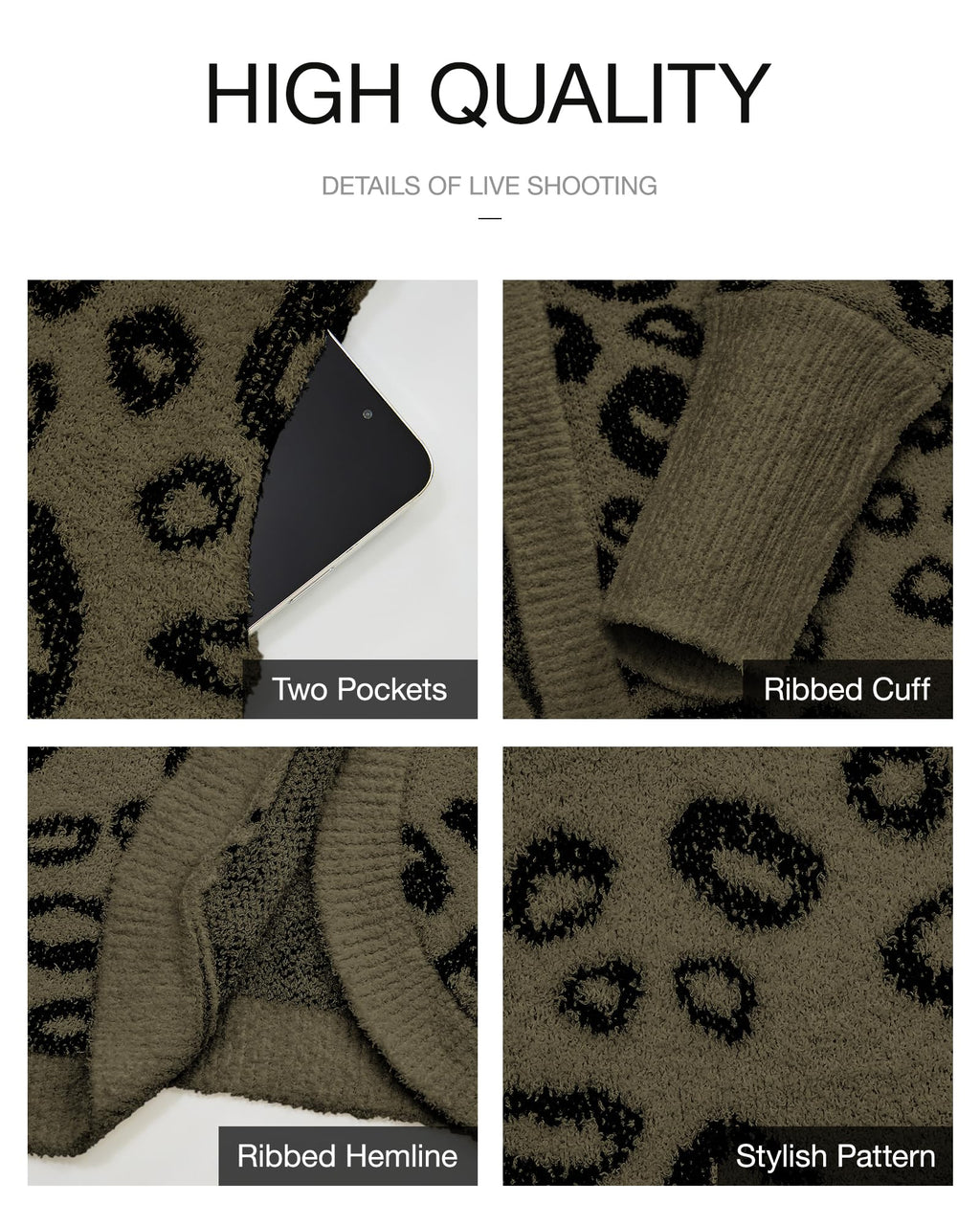 Women Fashion Leopard Print Long Sleeve Sweater Cardigan Loose Knit Open Front Fall Winter Outwear Coats