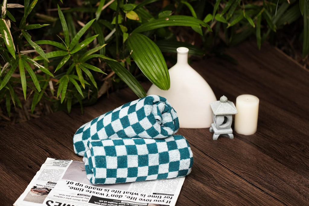 Cotton Face Towels Soft Hand Towels 5 Pack - Absorbent, and Decorative Checkered Design 13 x 29 Inches