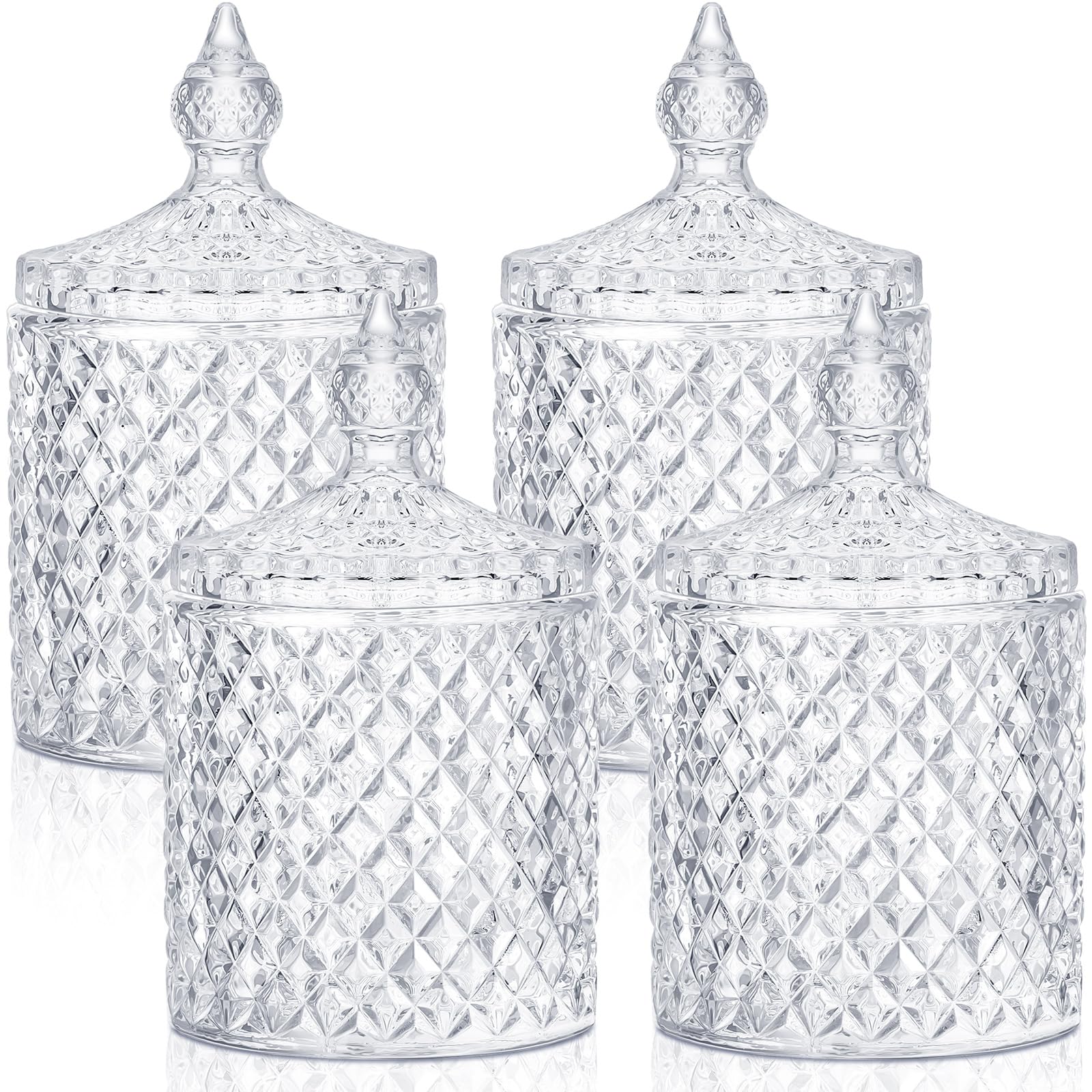 Crystal Glass Candy Jar Set with Lids Home Decorative Storage Jars for Apothecary, Bathroom, Kitchen, and Pantry, Ideal for Cotton Swabs and Jewelry