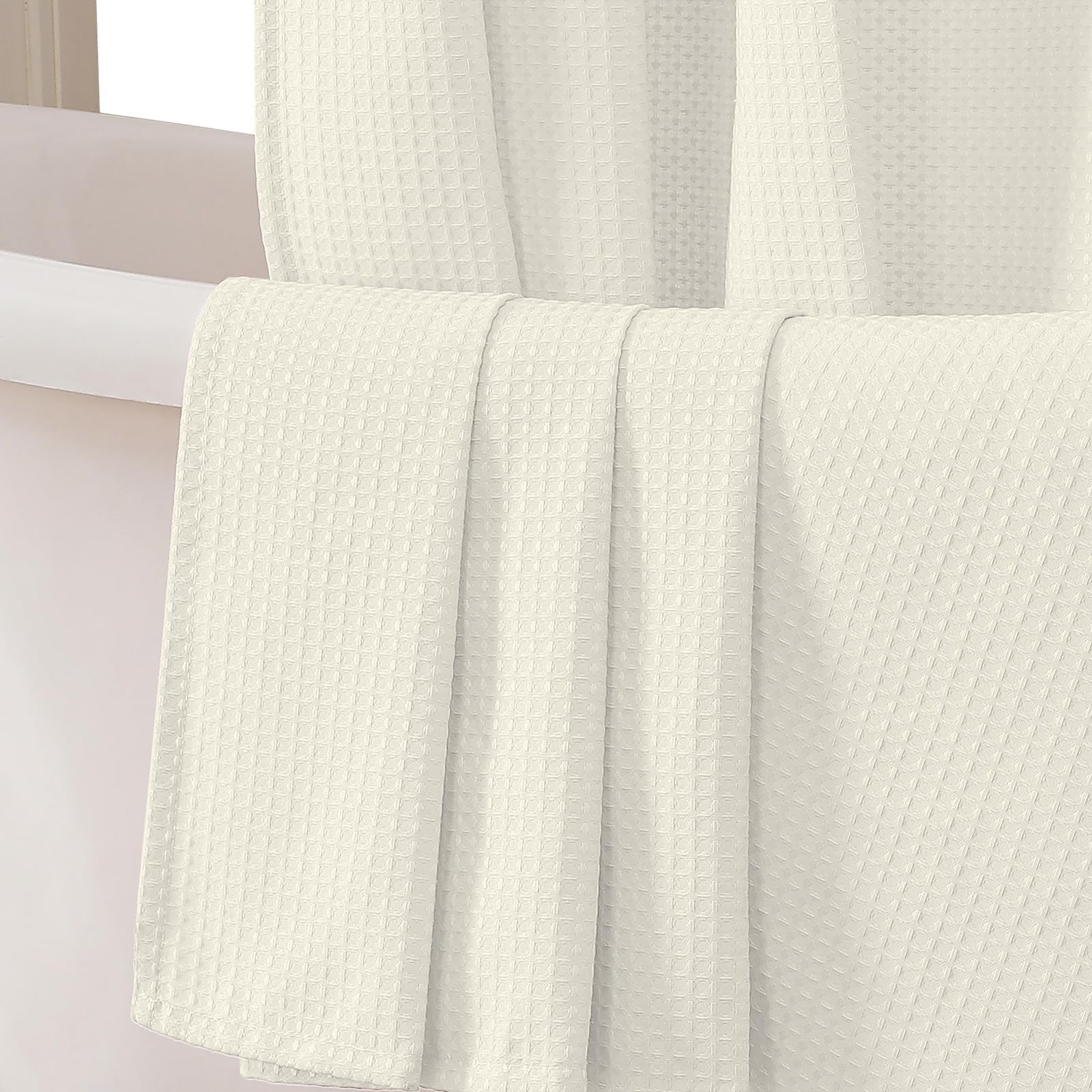 Waffle Textured Heavy Duty Fabric Shower Curtain for Bathroom, Luxury Hotel Weighted 230GSM Bath Curtain with 12 Plastic Hooks, Machine Washable, 72x72