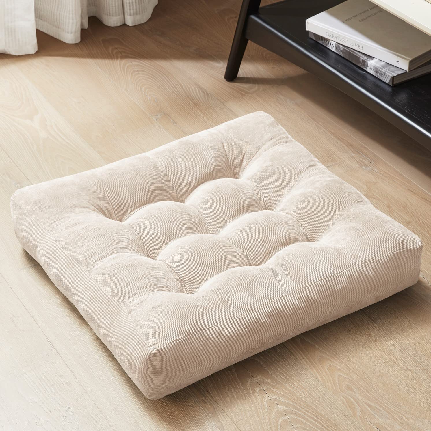 Square Large Pillows Seating Meditation Floor Pillow, Tufted Corduroy Cushion for Living Room