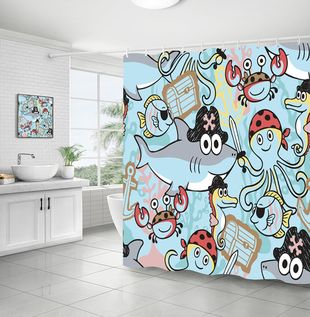 Shower Curtain Bathroom Decor with 12 Plastic Hooks 72 x 72 Inch