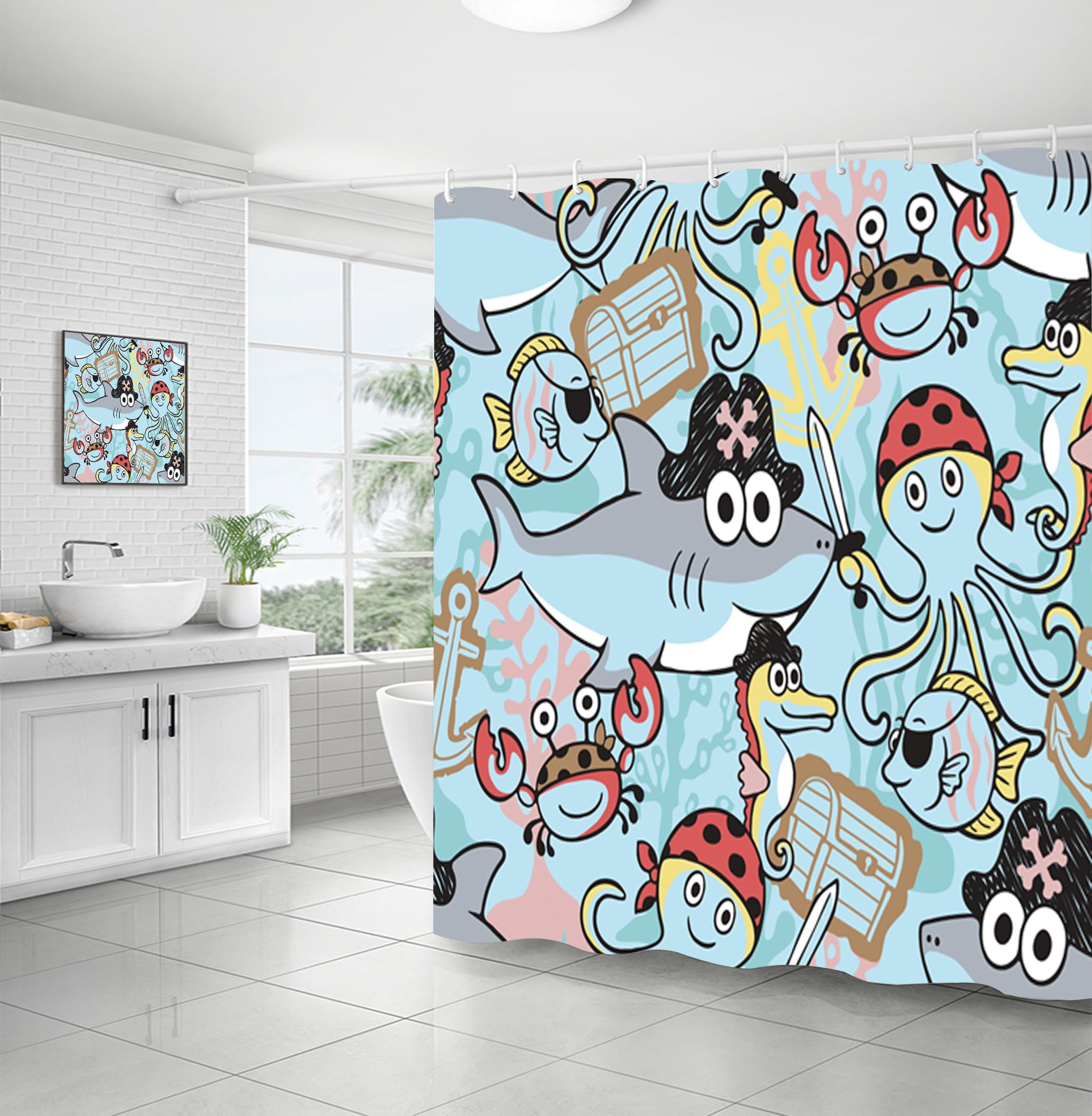 Shower Curtain Bathroom Decor with 12 Plastic Hooks 72 x 72 Inch