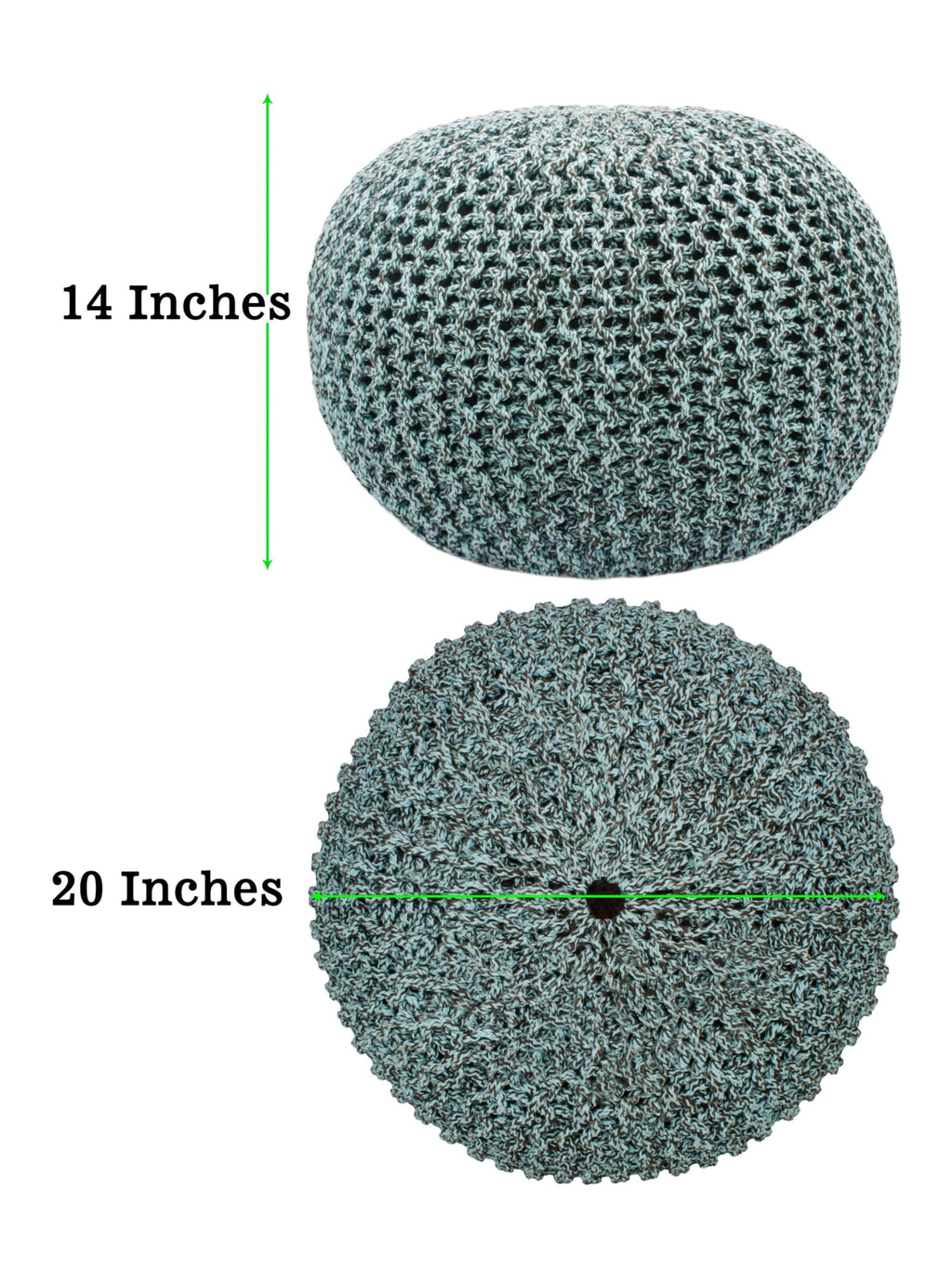 Hand-Knitted Cotton Round Pouf â€?Braid Cord Ottoman, Footrest, and Accent Seat for Living Room, Nursery, Kids Room, or Dorm Décor â€?20x14