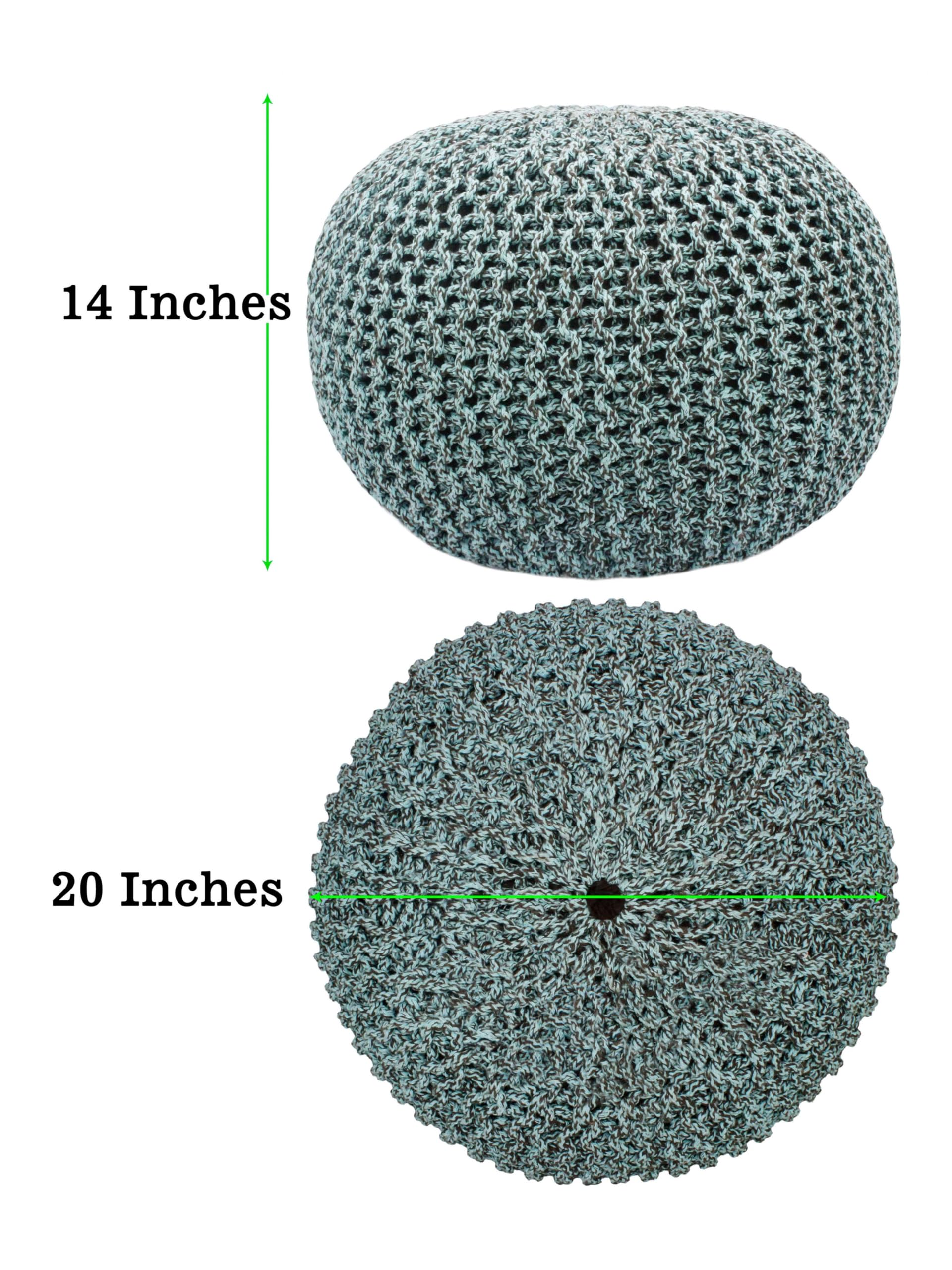 Hand-Knitted Cotton Round Pouf â€?Braid Cord Ottoman, Footrest, and Accent Seat for Living Room, Nursery, Kids Room, or Dorm Décor â€?20x14