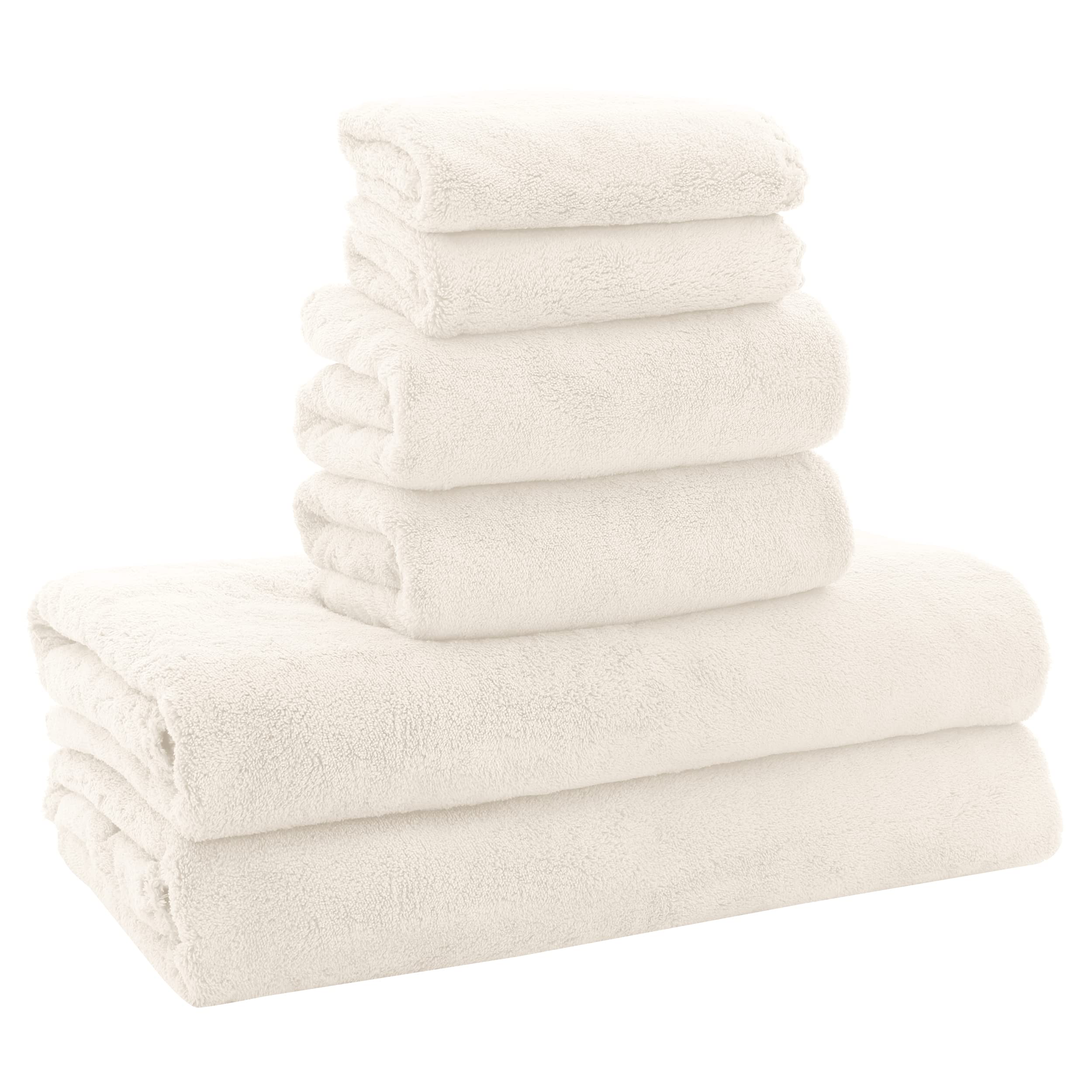 Ultra Soft Towel Set - Quick Drying - 2 Bath Towels 2 Hand Towels 2 Washcloths - Microfiber Coral Velvet Highly Absorbent Towel (6 Pcs)