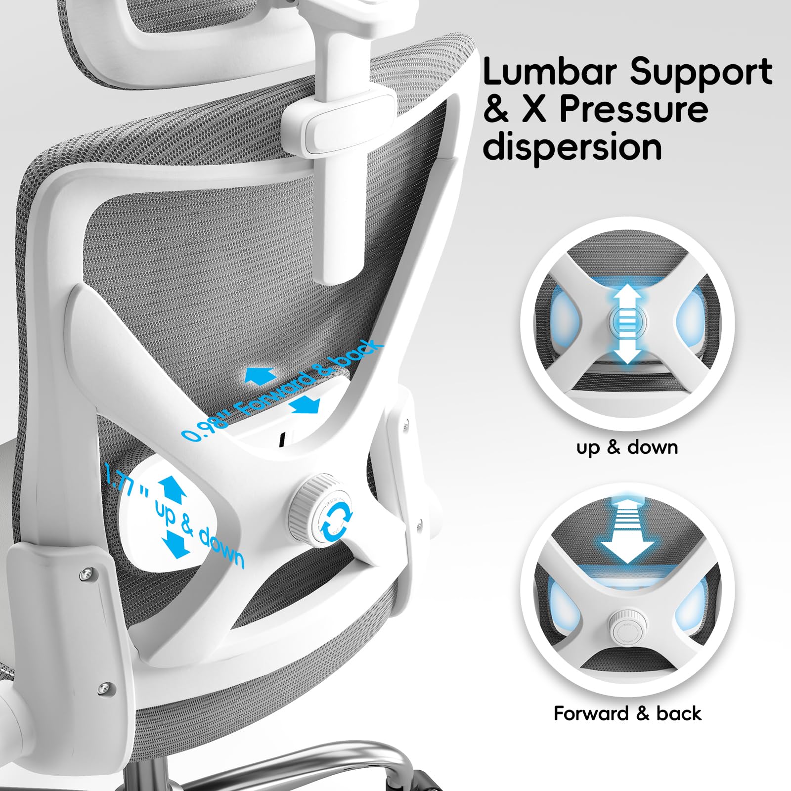 Ergonomic Desk Chair-Computer X-Shaped Chair Mesh PU Leather with Adjustable Lumbar Support-Executive Chair High Back with Headrest Flip-Up Arms for Long Hours