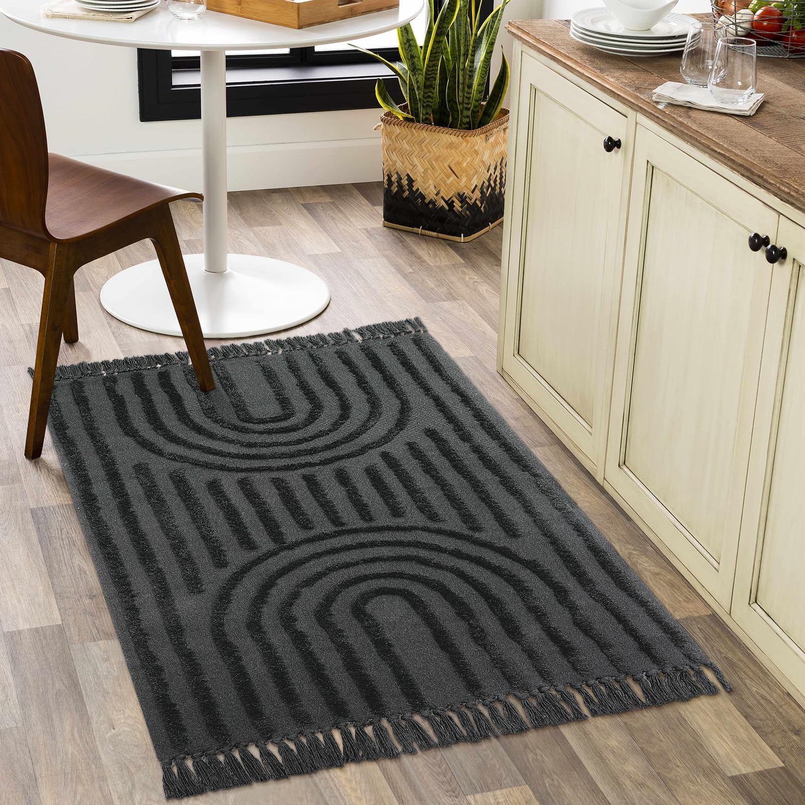 Washable Kitchen Runner Rug - Hand-Woven Bathroom Runner Rug with Tassels, Terracotta Entryway Runner Rug, Tufted Rainbow Bedroom Rug Runner, Hallway Rug for Laundry/Living Room