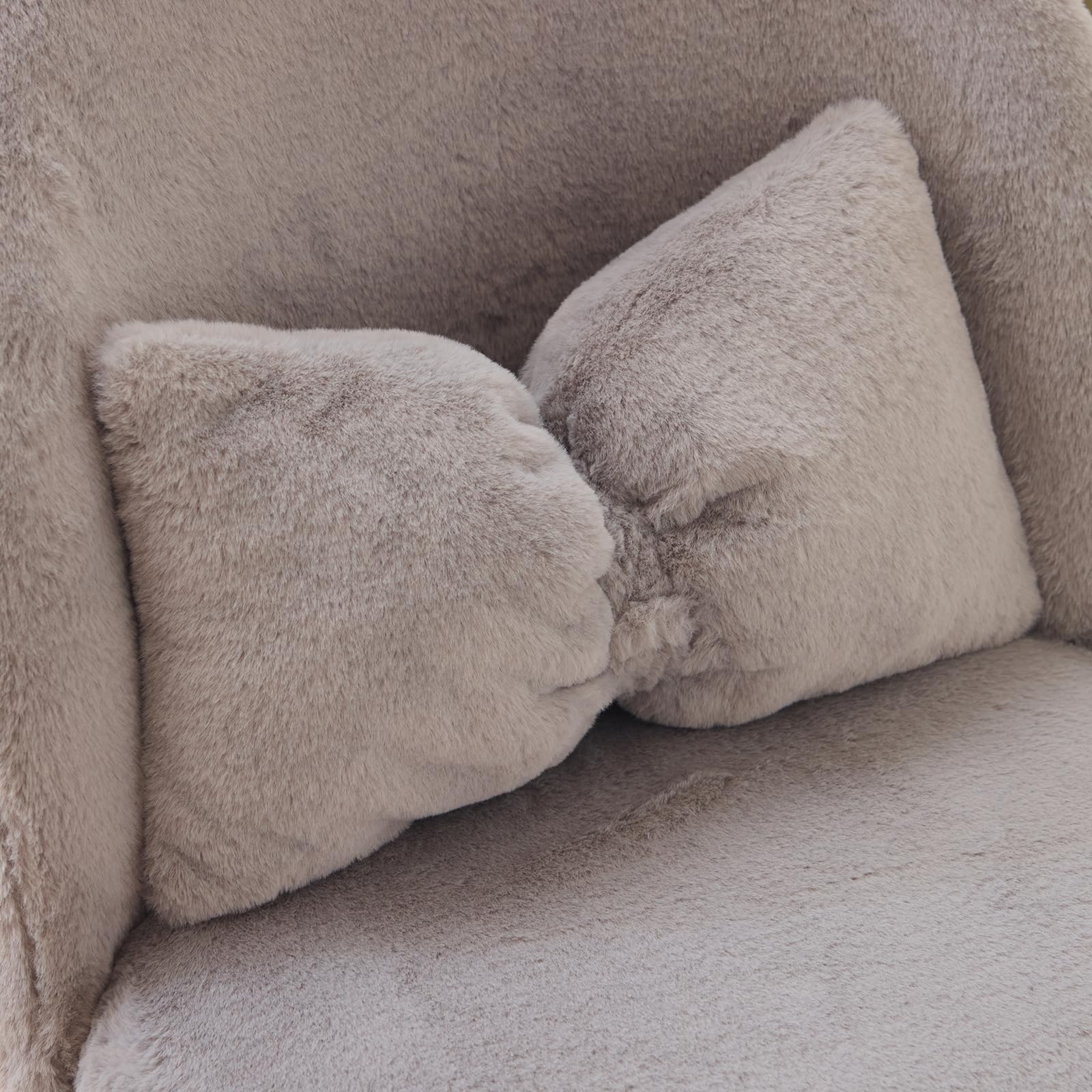 Cute, non-wheeled desk chair with backrest, fluffy cushion, cozy makeup chair with adjustable golden legs