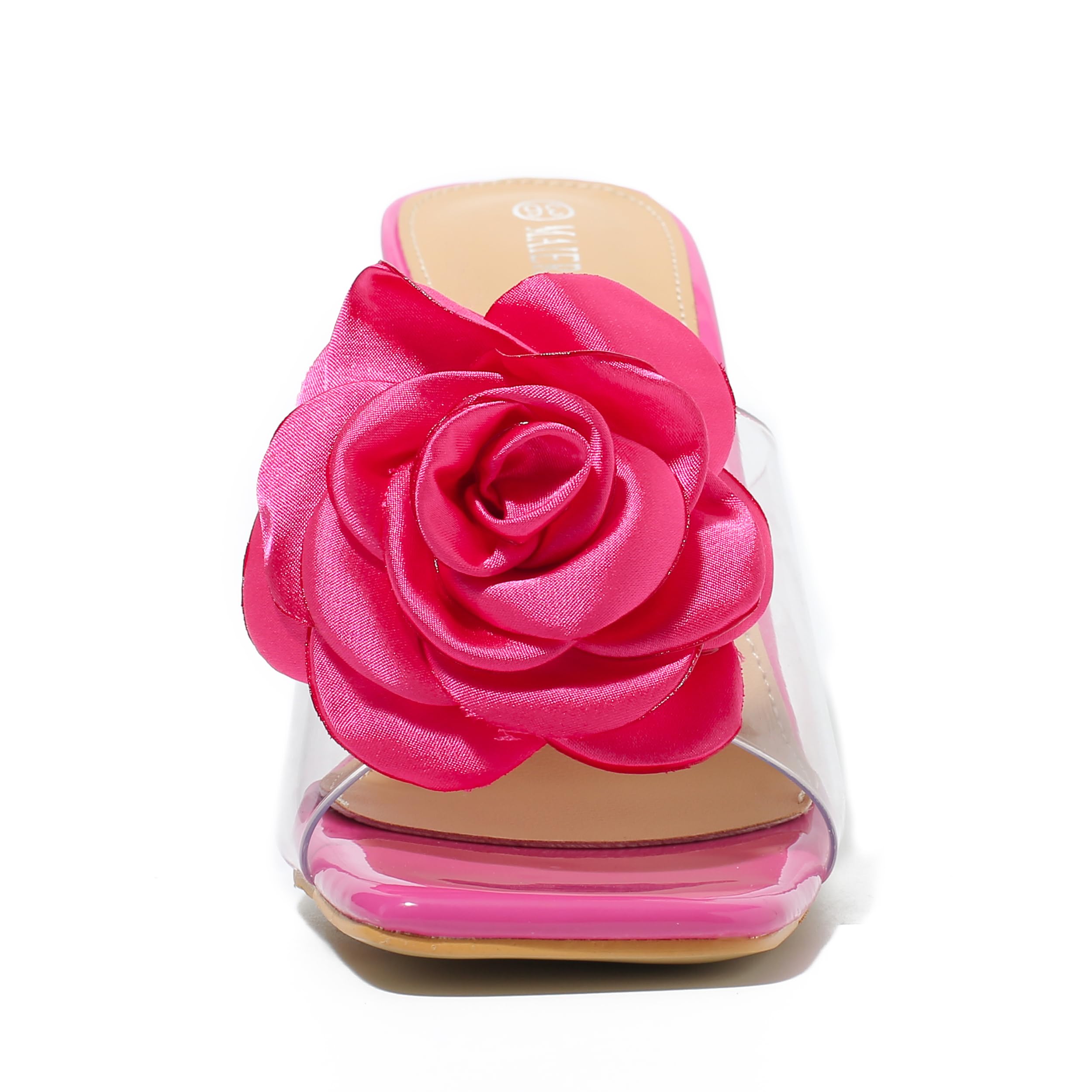 Women Flowers High Heels Mules Sandals Square Toe Slip On Sandals